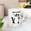 Cat Coffee Mug — "Drink Coffee, Break!" Cute Tuxedo Cat Tea Cup (11oz & 15oz)