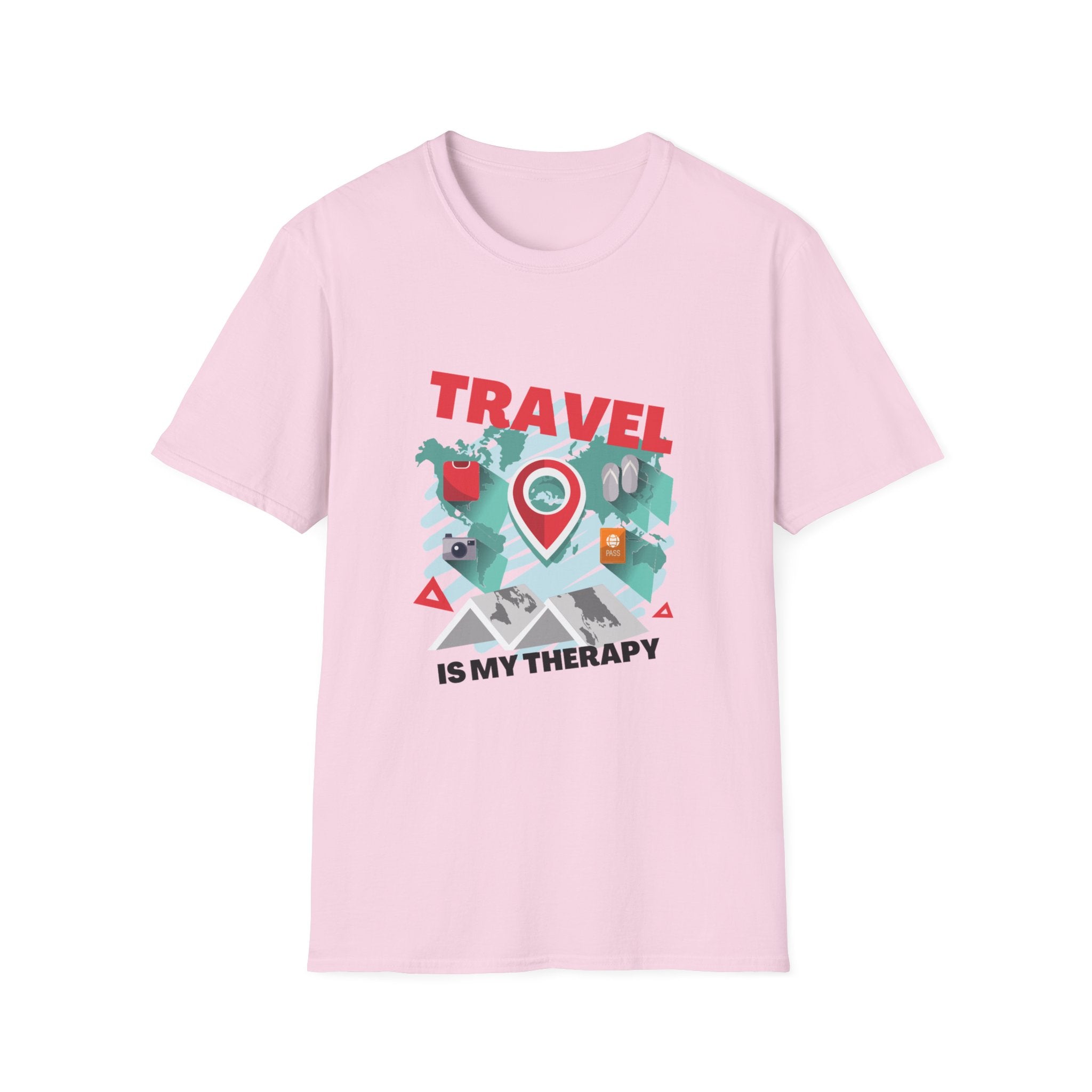 Travel Is My Therapy T-Shirt — Wanderlust Map Tee for Travelers & Adventure Lovers