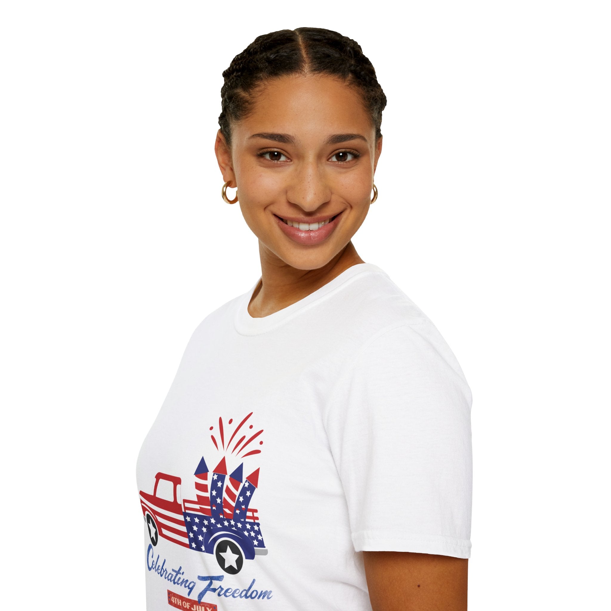 4th of July Truck T-Shirt – "Celebrating Freedom" Patriotic Fireworks Tee