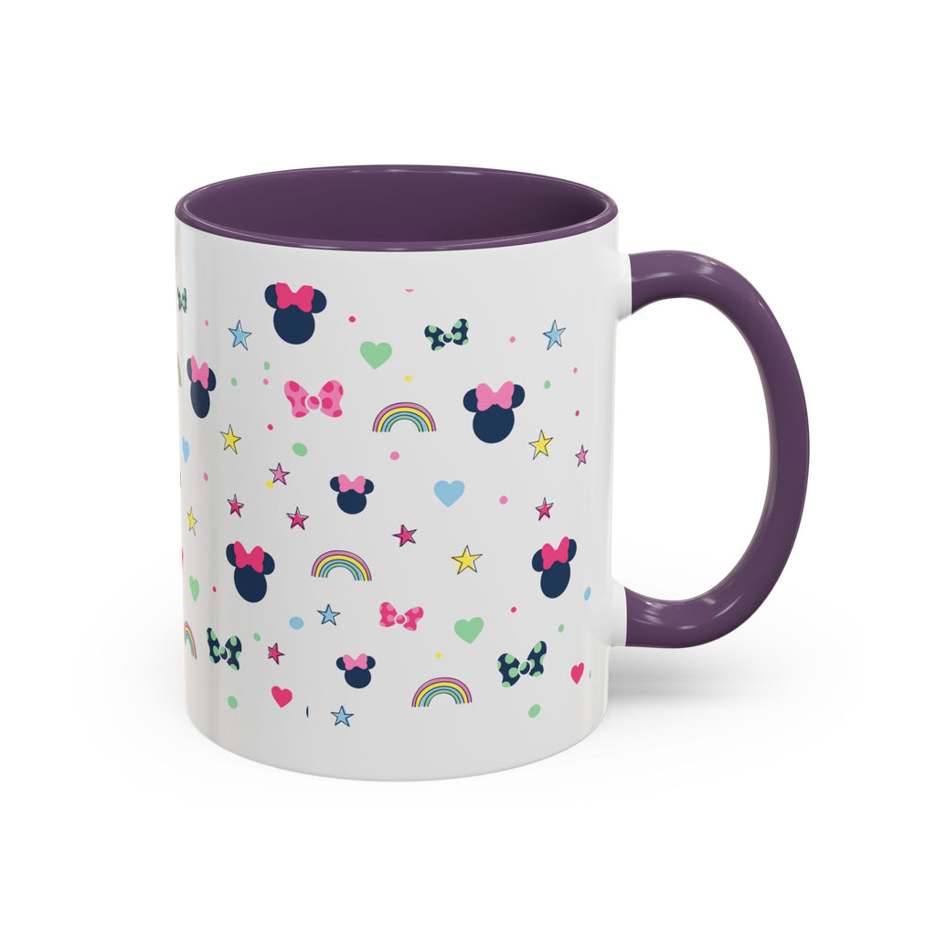Minnie Dots Accent Coffee Mug — Cute Rainbow & Bow Pattern (11oz)