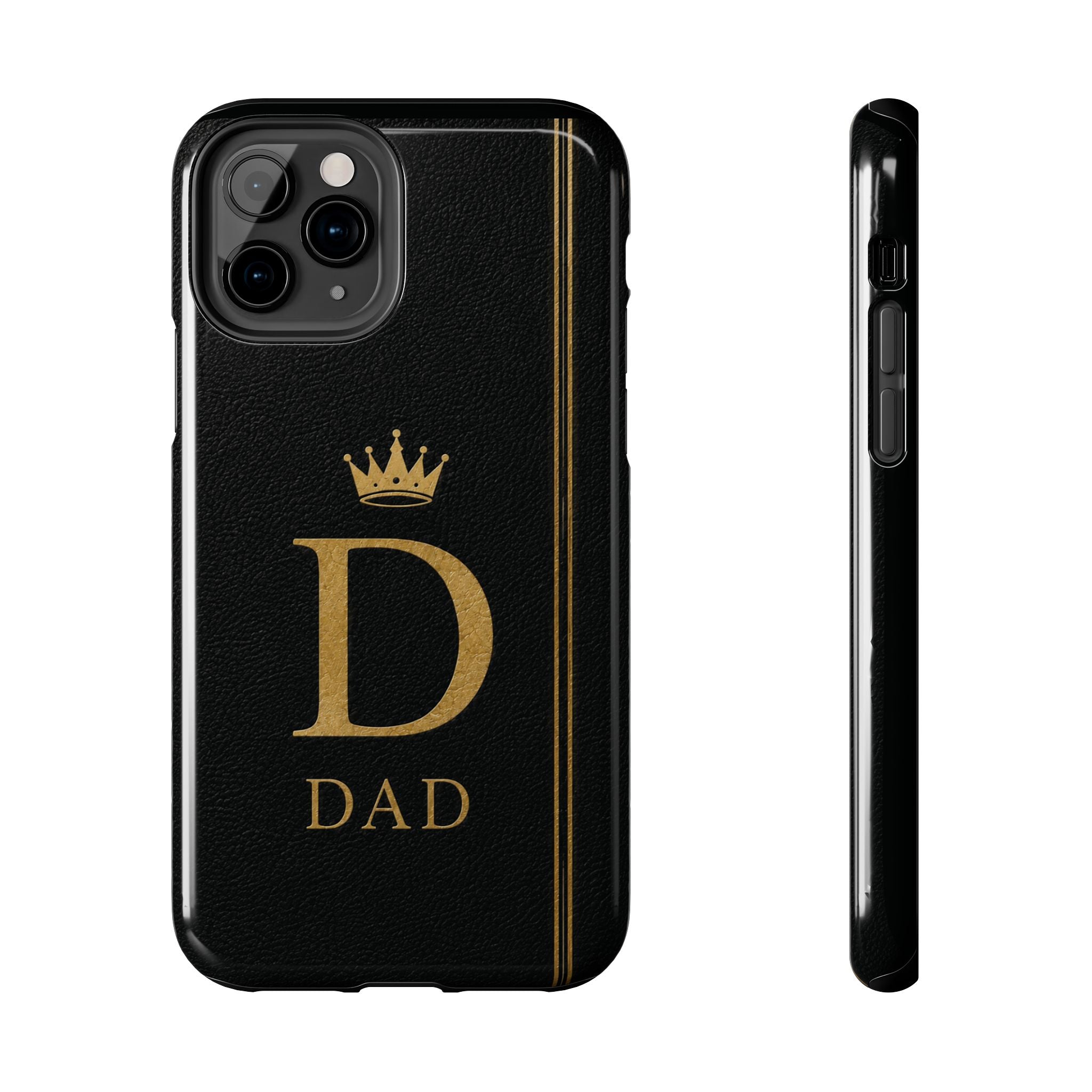 Dad Monogram Tough Phone Case — Black Gold Crown Initial