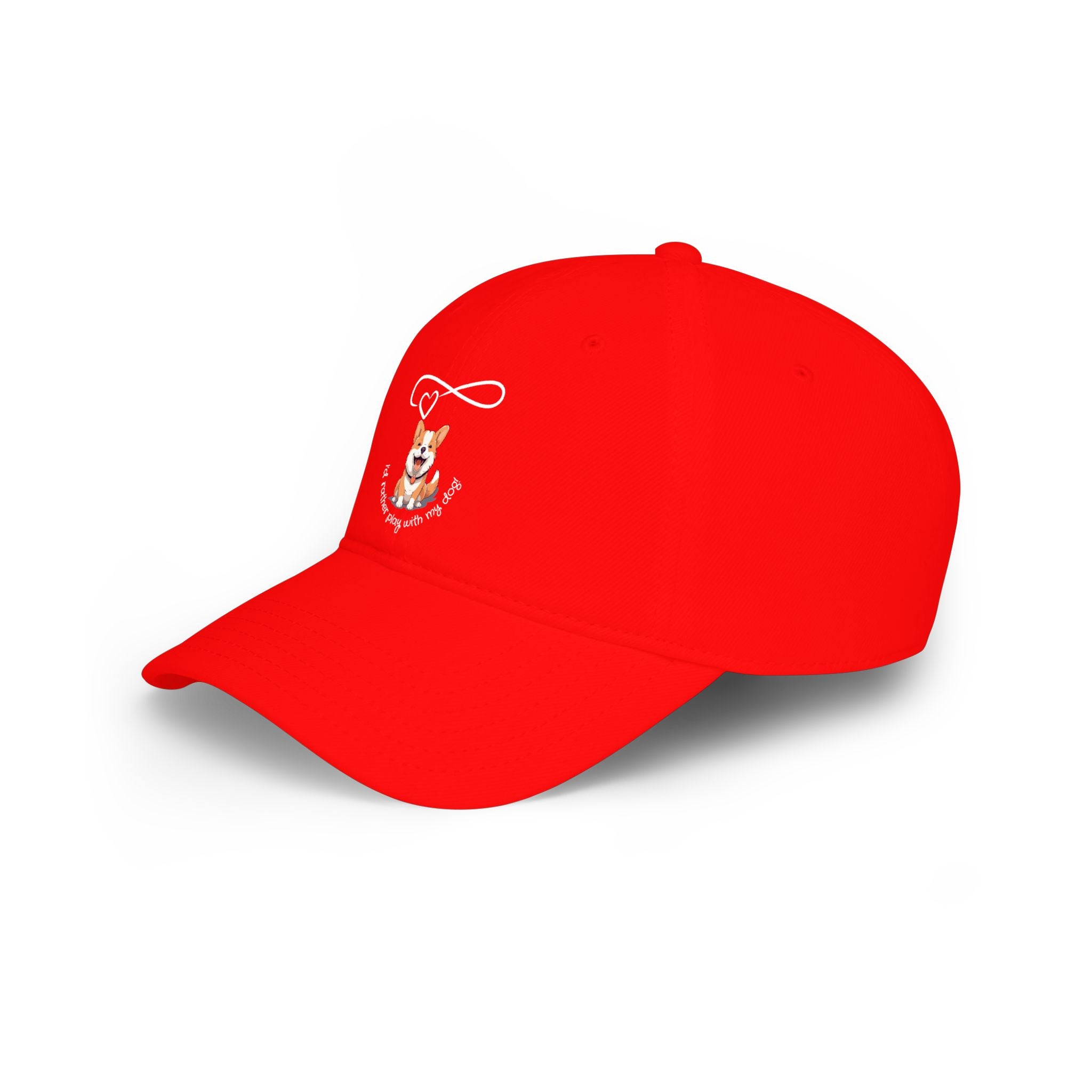Corgi Pawprints Low Profile Baseball Cap — "My Rescue Dog Has My Heart" Red Cap