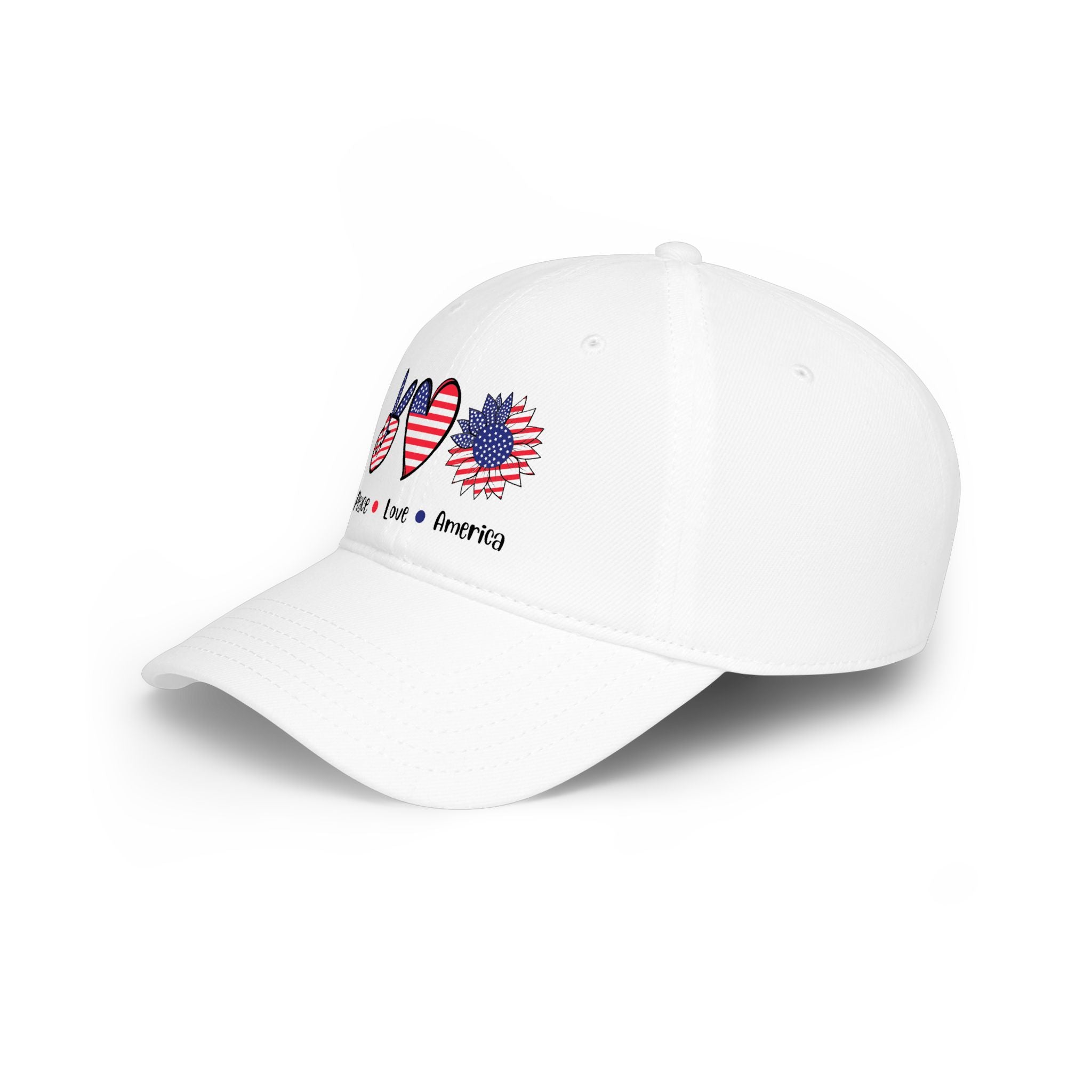 Peace Love America Cap — Patriotic USA Flag Peace Sign Heart Baseball Hat