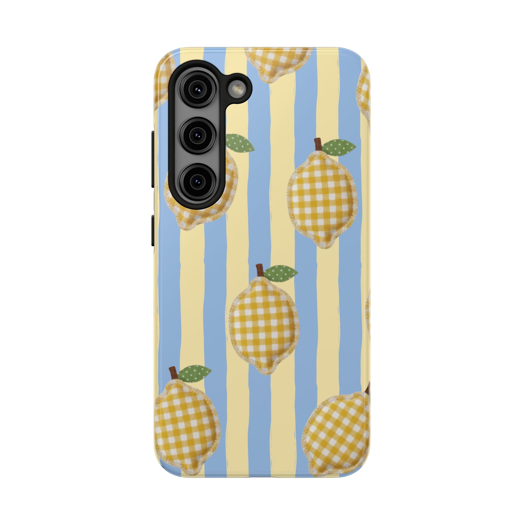 Tough Phone Case — Blue & Yellow Gingham Lemon Design