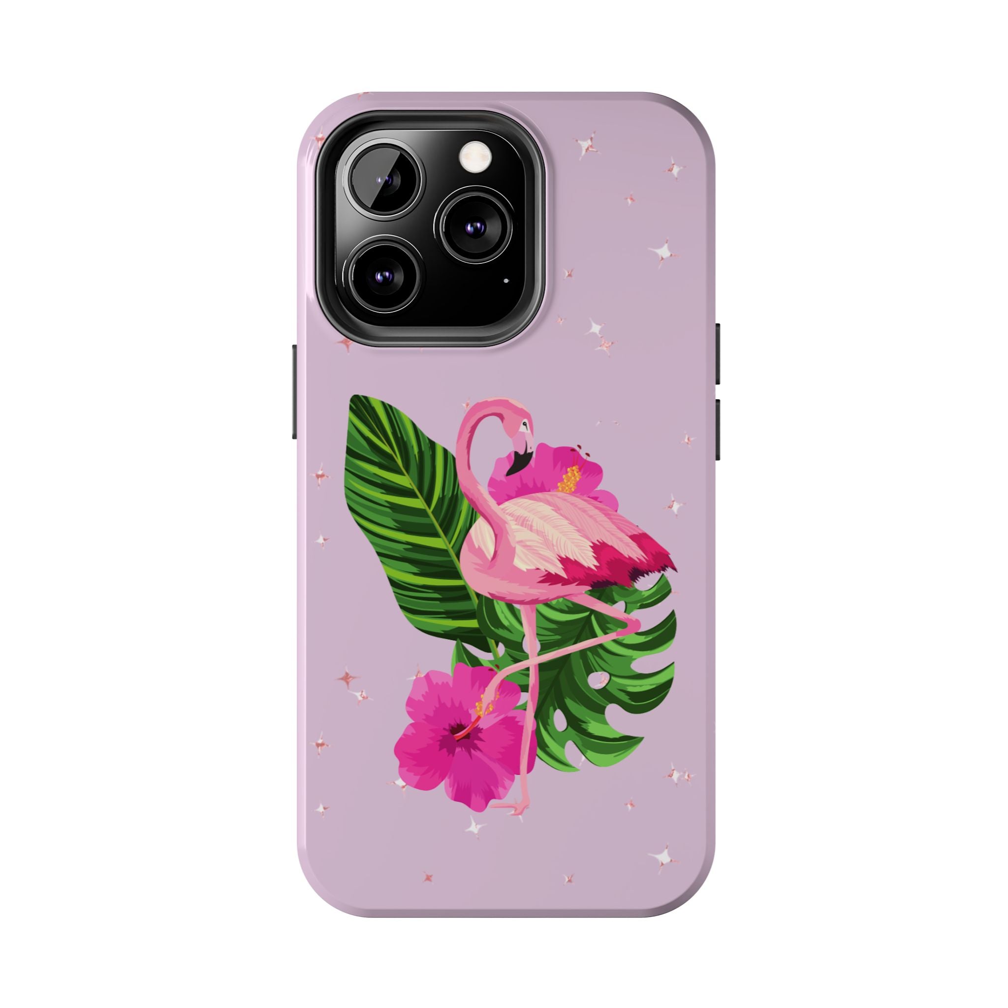 Flamingo Tropical Tough Phone Case — Pink Hibiscus & Palm Leaves