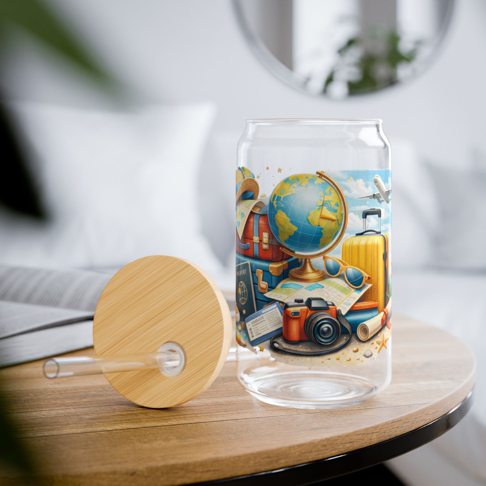 Travel Camera Sipper Glass — 16oz Bamboo Lid & Straw Travel Design