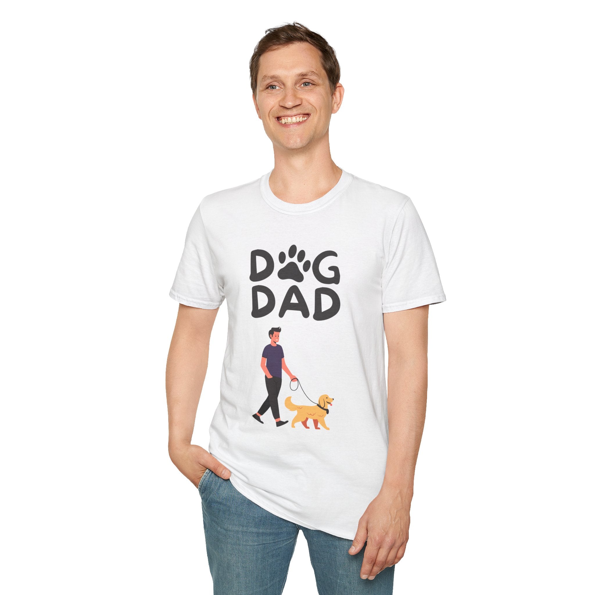 Dog Dad T-Shirt — Men’s Cute Paw Print & Walking Illustration Tee