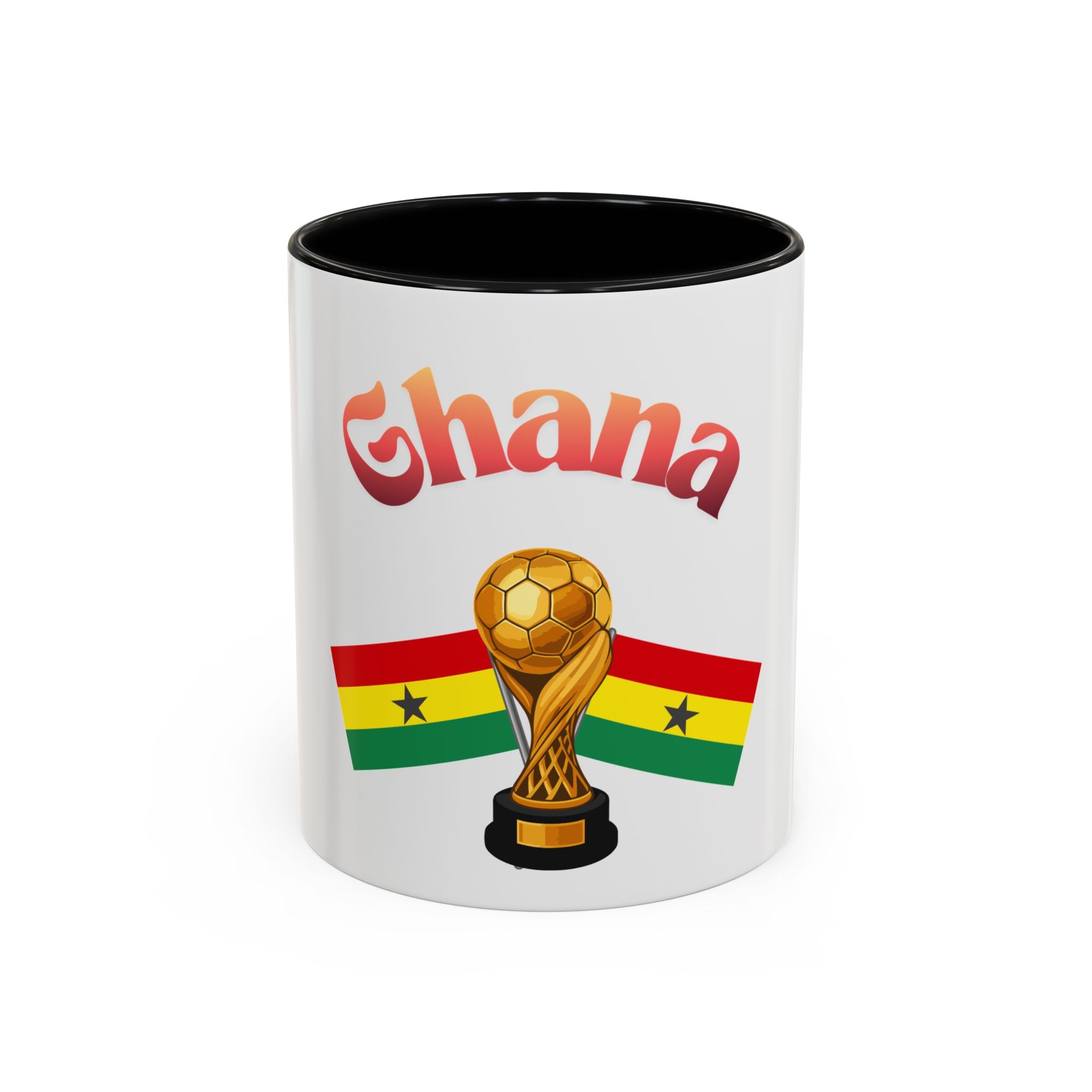 Ghana Soccer Trophy Accent Coffee Mug — Ghana Flag Football Cup Design (11/15oz)