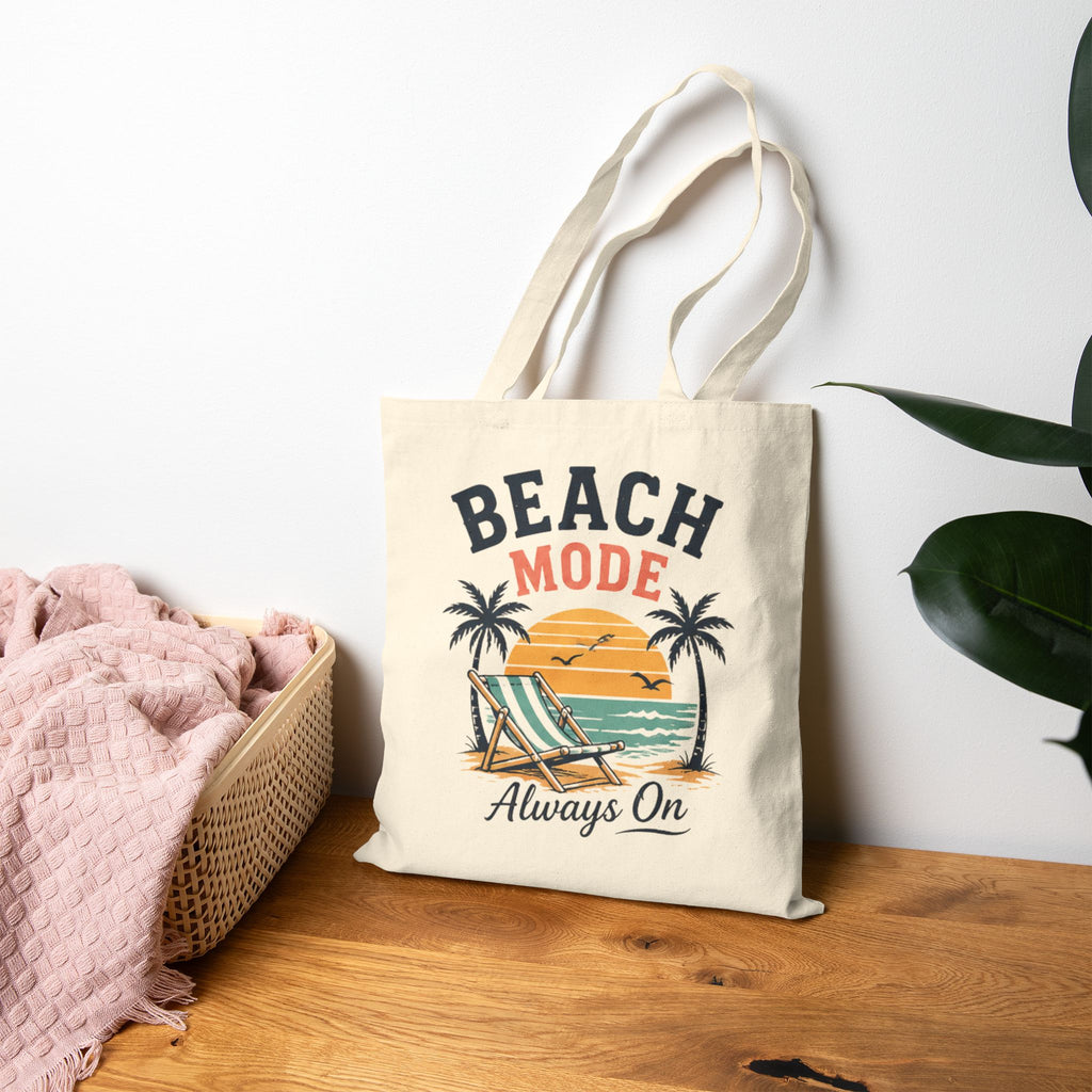 Beach Mode Tote Bag — "Beach Mode Always On" Cotton Canvas Shopping Tote
