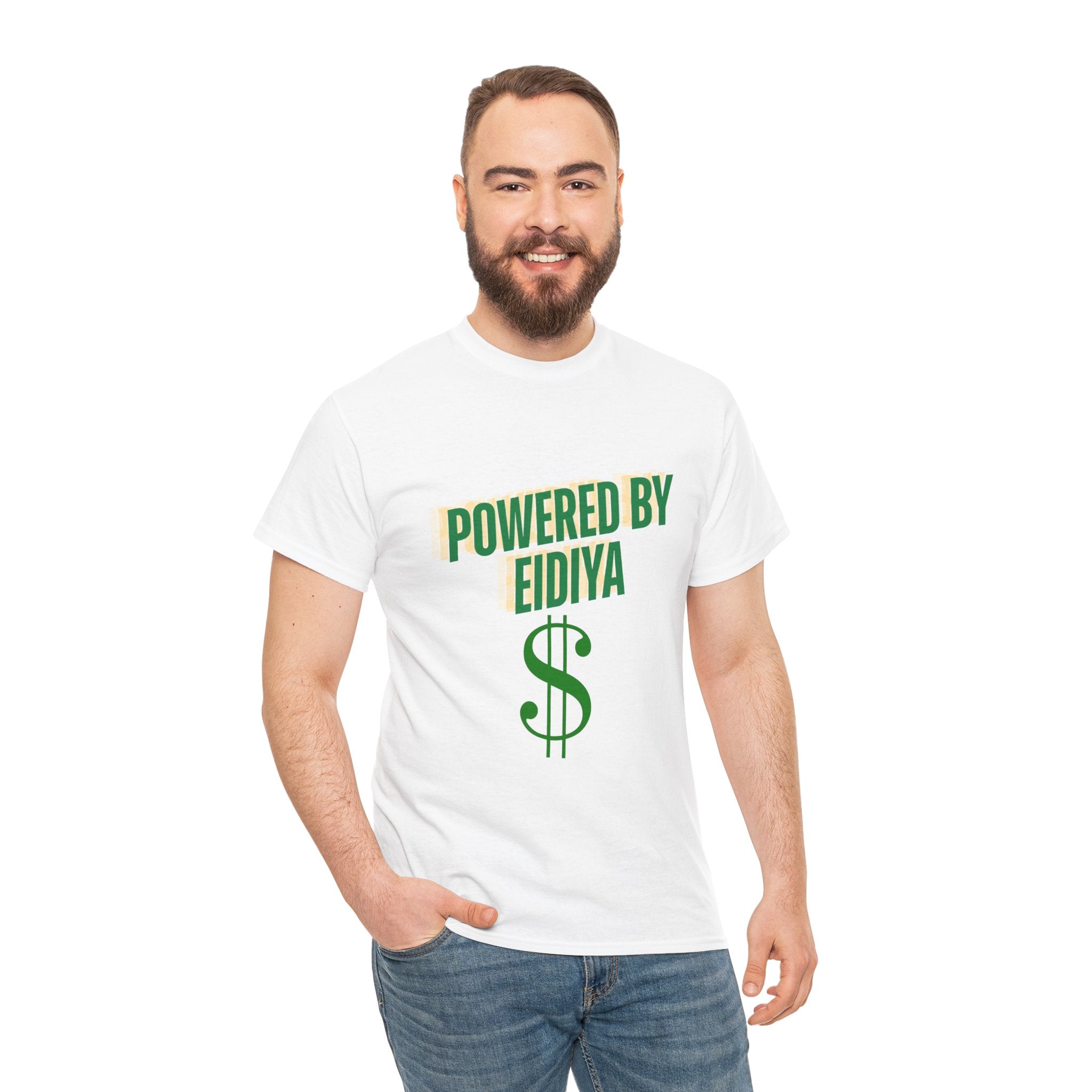 T-Shirt — "Powered by Eidiya" Green Dollar Sign Tee