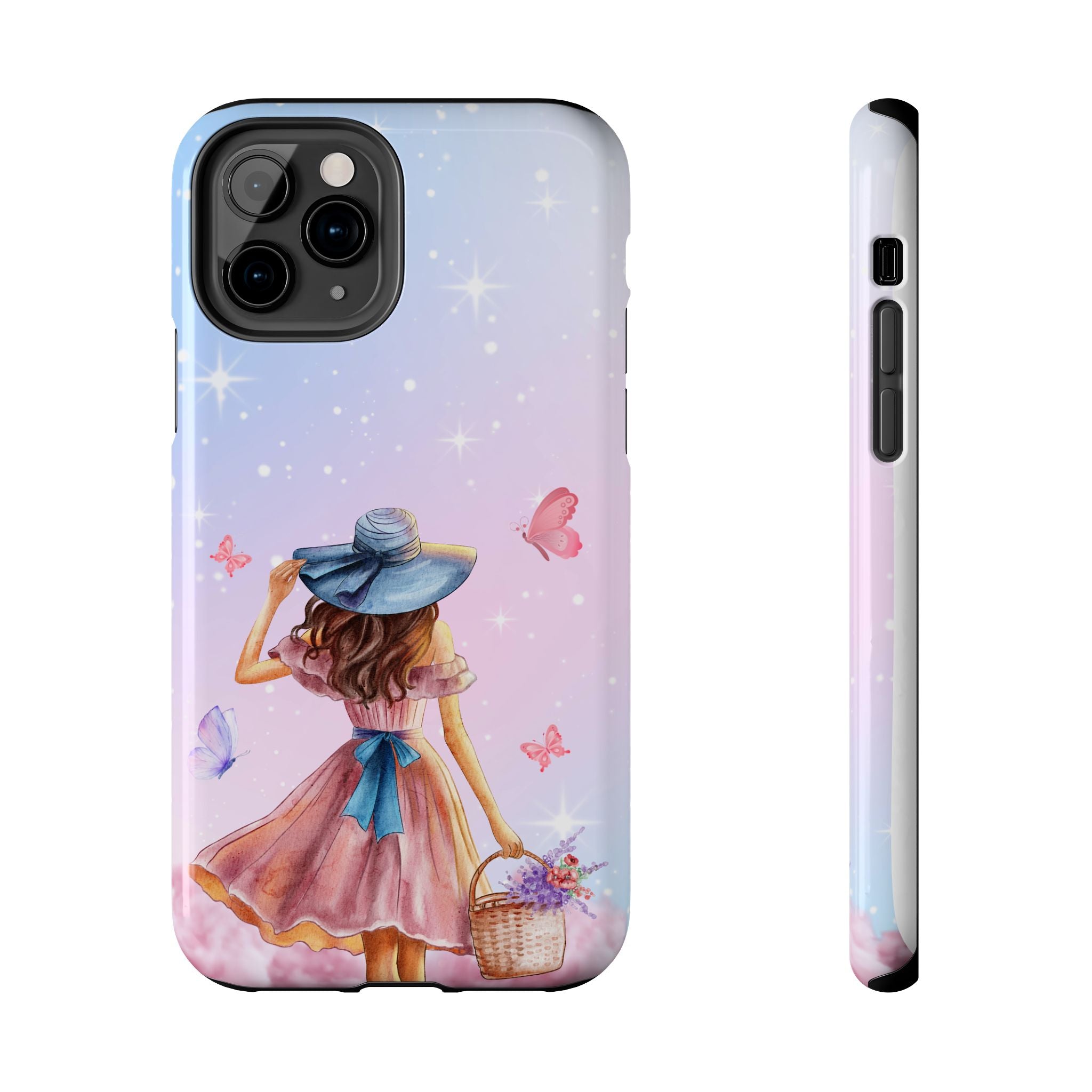Pastel Girl with Hat Phone Case — Floral Basket Butterfly Tough Phone Case