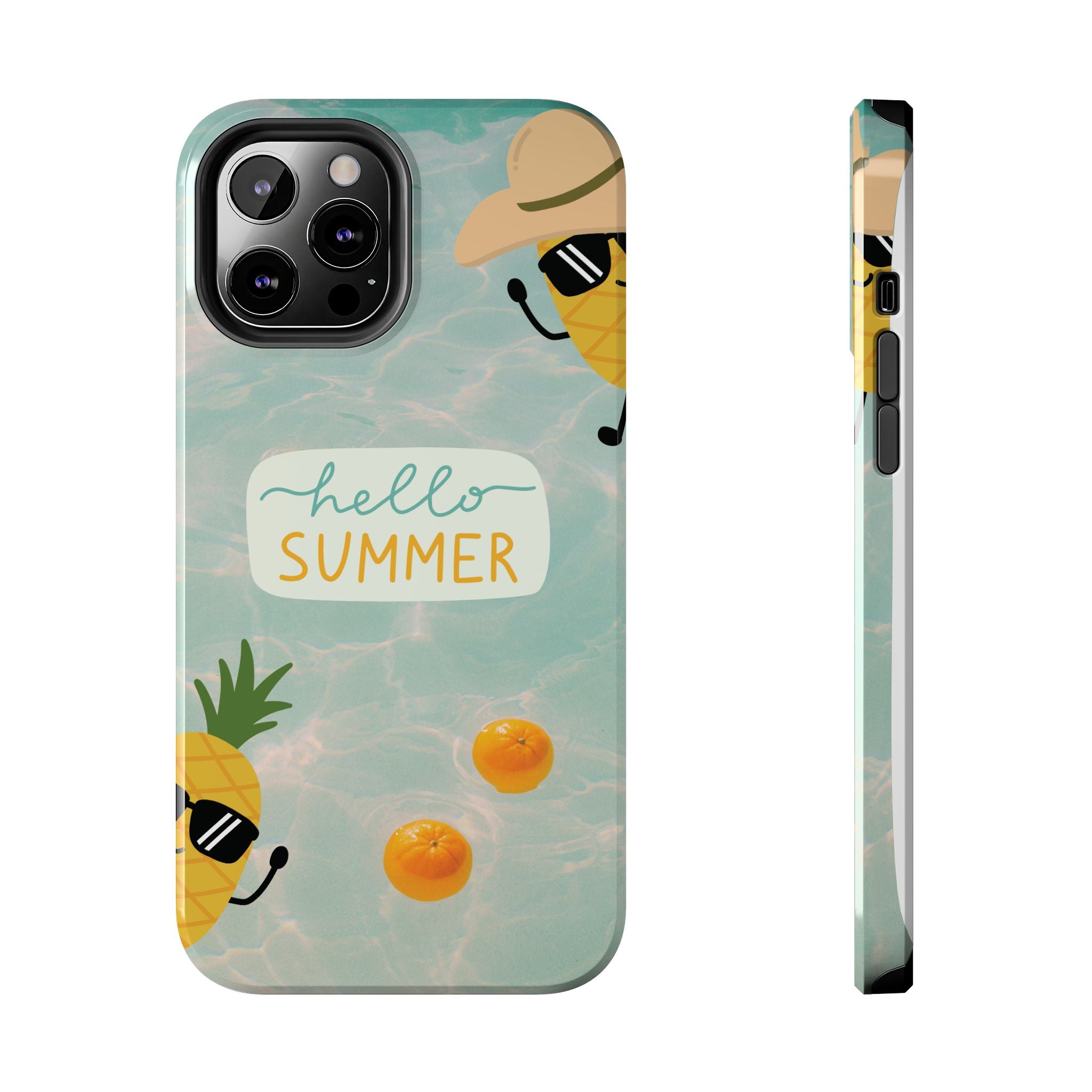 Hello Summer Tough Phone Case - Cute Pineapple & Oranges Beach Design