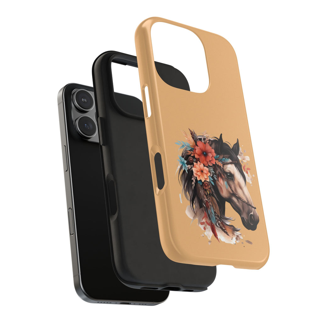 Horse Floral Tough Phone Case — Protective iPhone Cover with Boho Horse Head Design