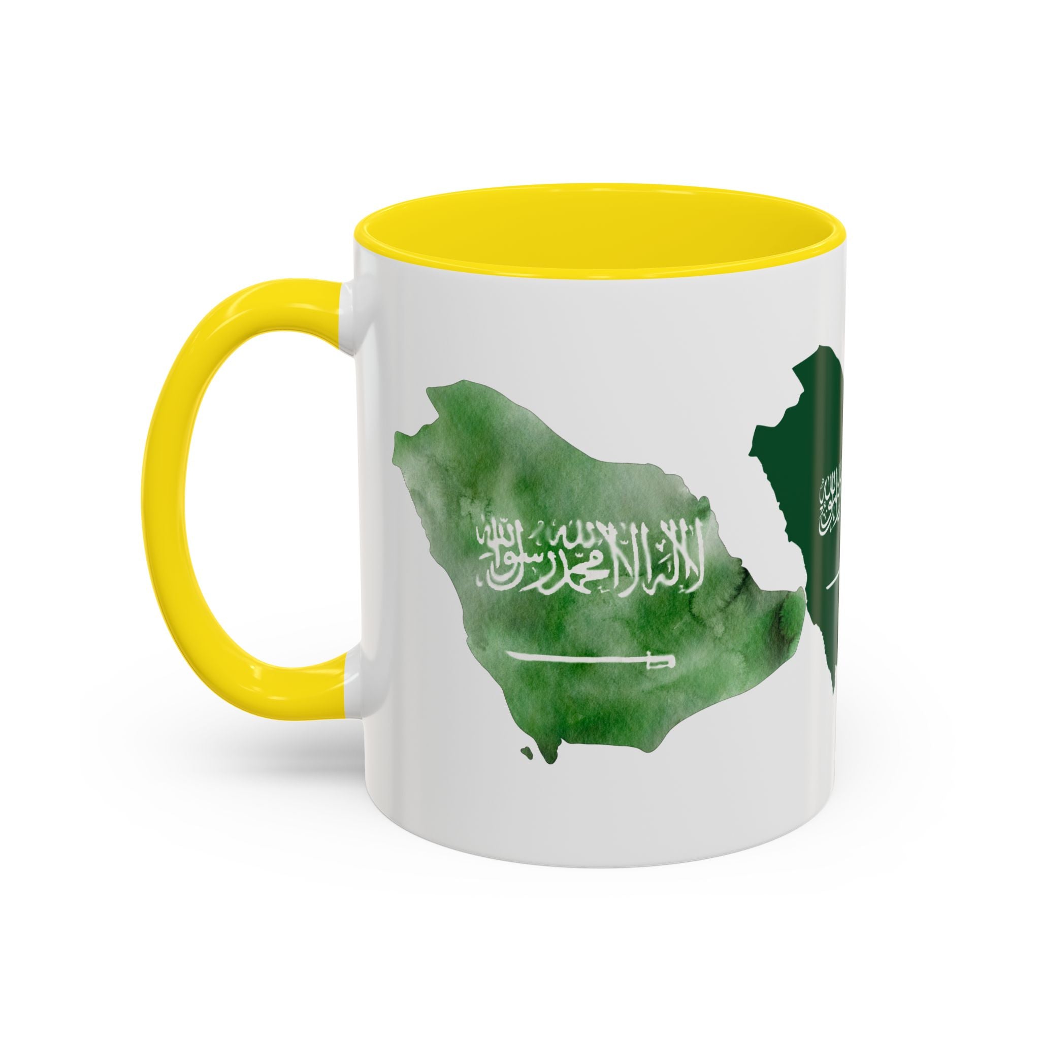 Saudi Arabia Flag Map Accent Coffee Mug — Green Watercolor Saudi Map (11/15oz)