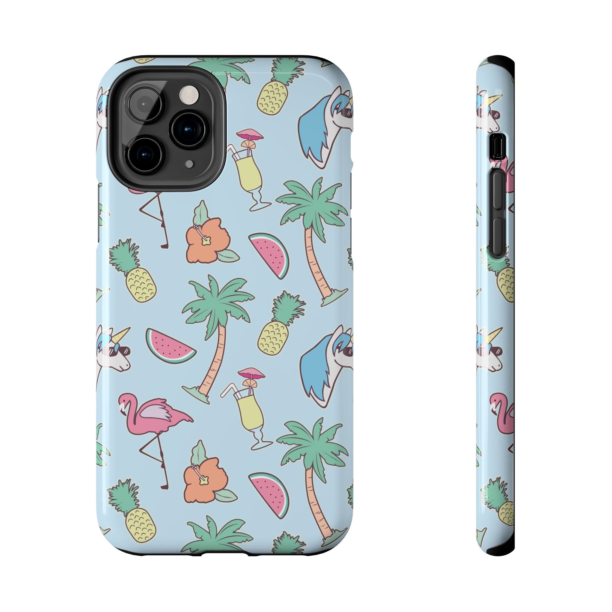 Tropical Summer Tough Phone Case — Pineapple, Flamingo & Palm Pattern