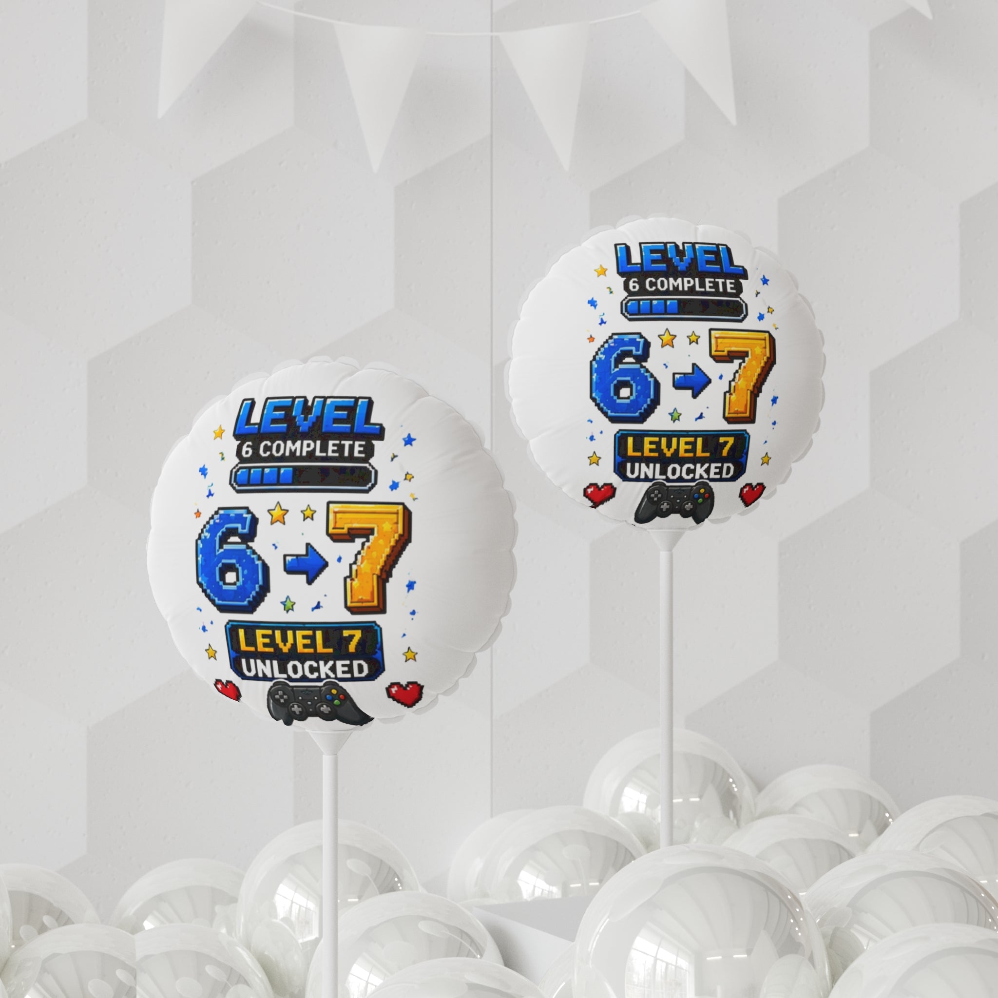 11" Level 7 Unlocked Birthday Balloon — Gamer 6 to 7 Party Decoration