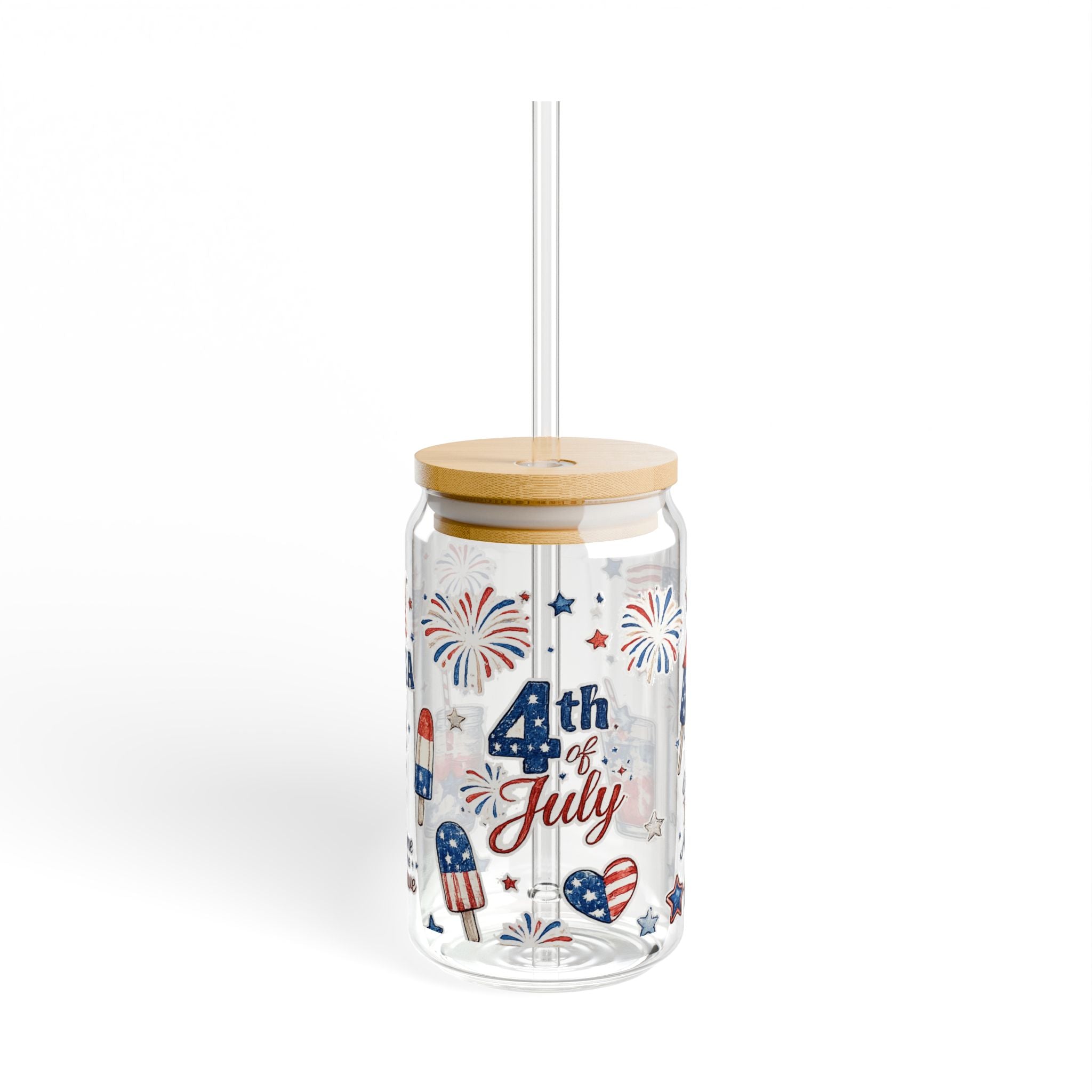 4th of July Sipper Glass – 16oz Patriotic USA Fireworks Tumbler with Straw