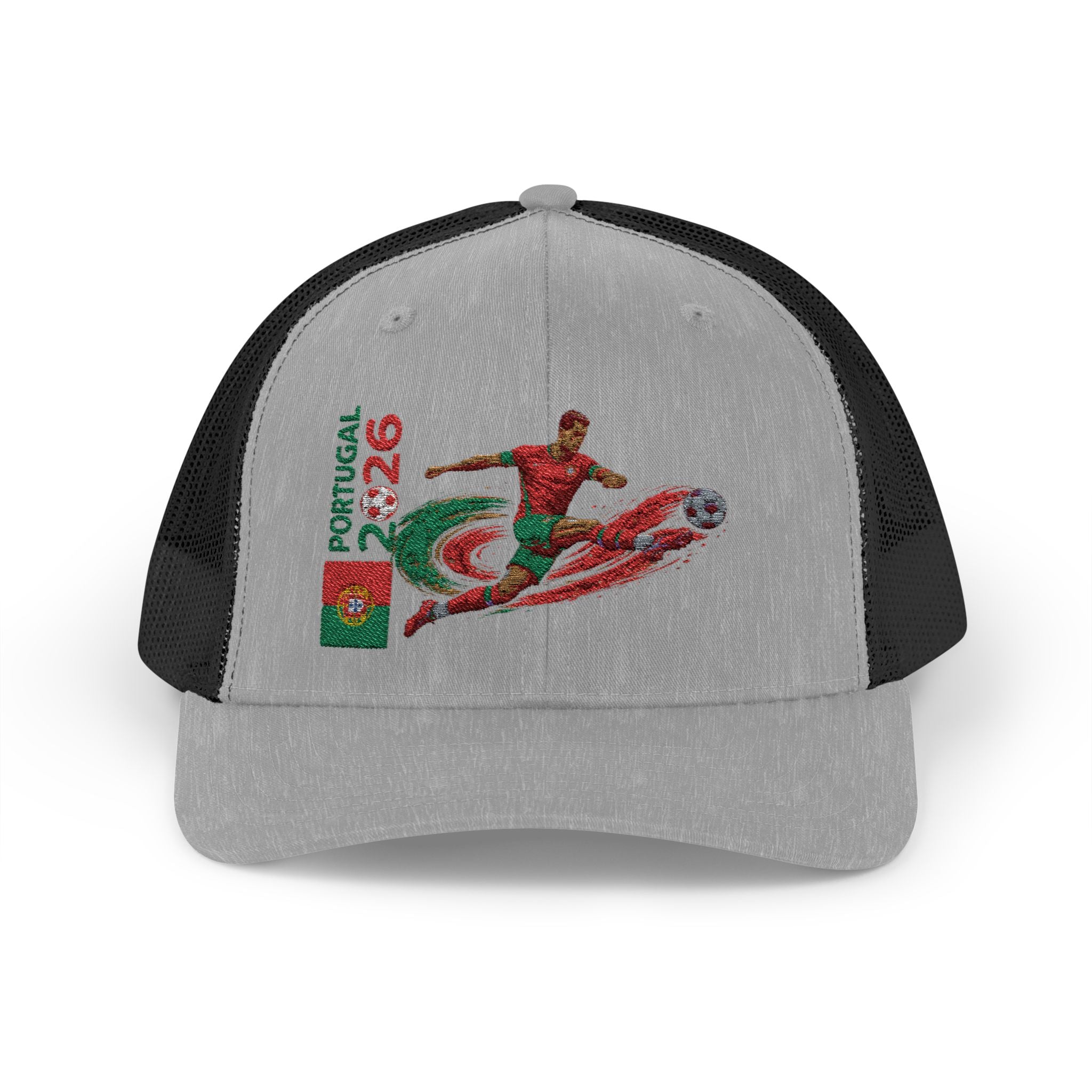 Portugal 2026 Soccer Snapback Trucker Cap — Embroidered Football Player Design