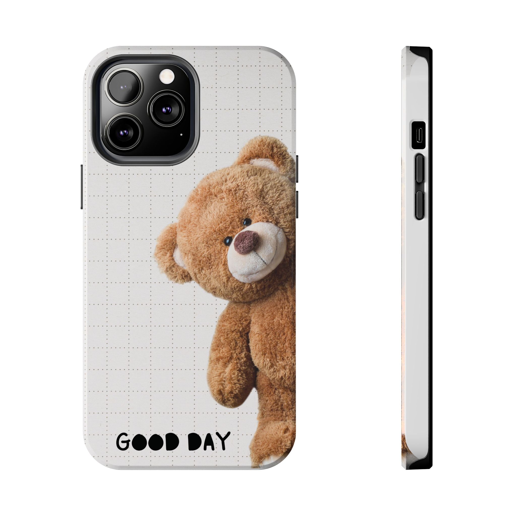 Teddy Bear Tough Phone Case — Cute Plush Peeking Design, Protective Shockproof Cover