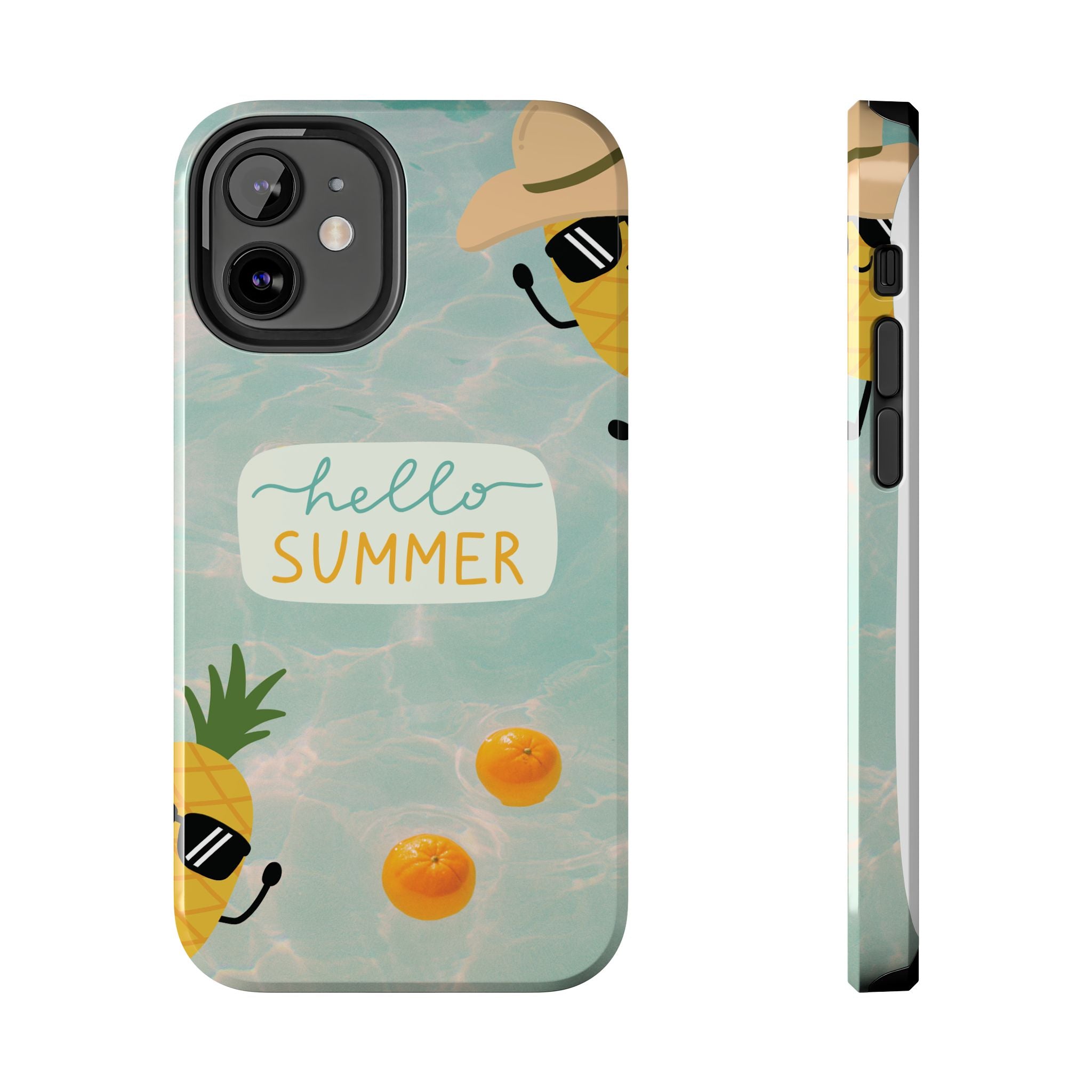 Hello Summer Tough Phone Case - Cute Pineapple & Oranges Beach Design