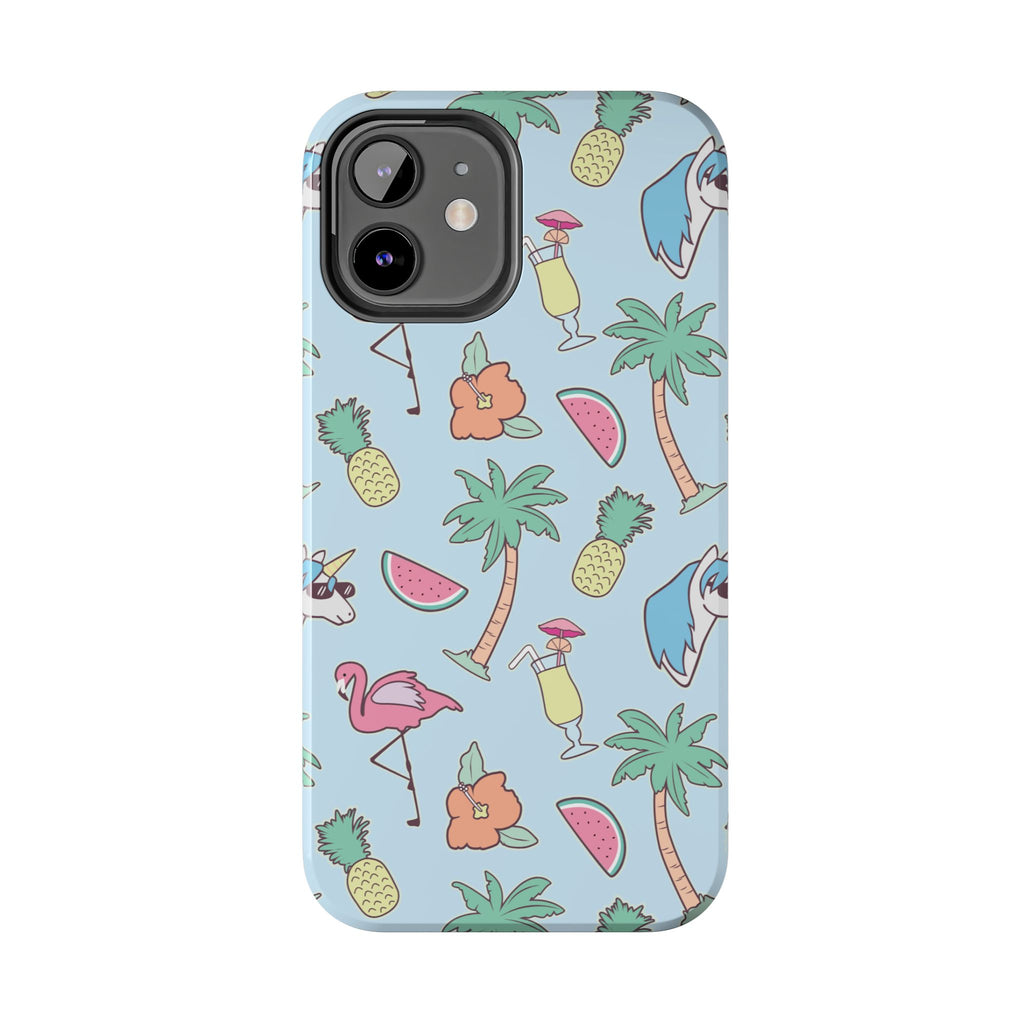 Tropical Summer Tough Phone Case — Pineapple, Flamingo & Palm Pattern