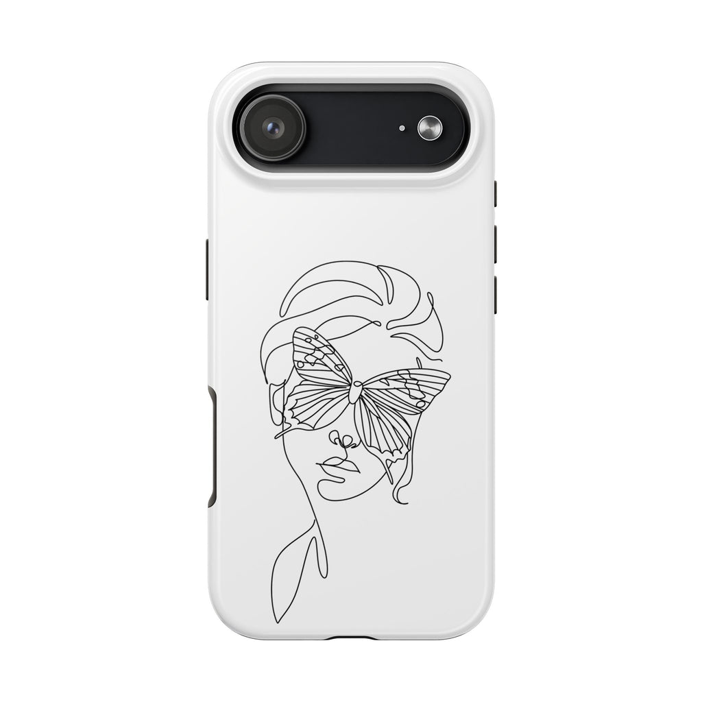 Butterfly Line Art Tough Phone Case — Minimalist Woman Face Design