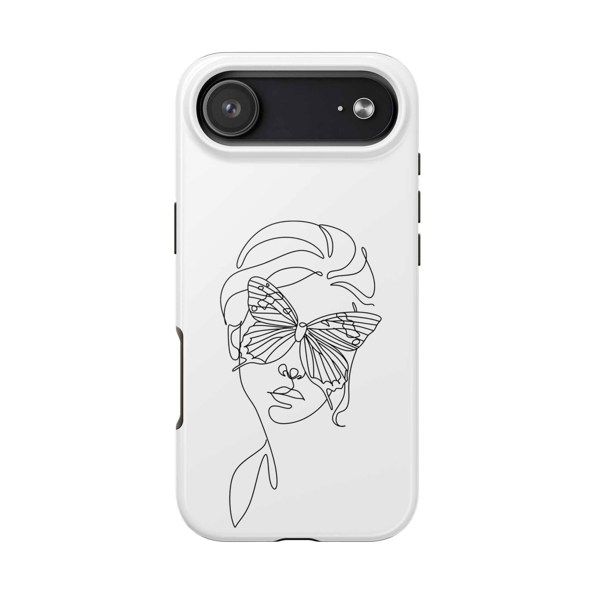 Butterfly Line Art Tough Phone Case — Minimalist Woman Face Design