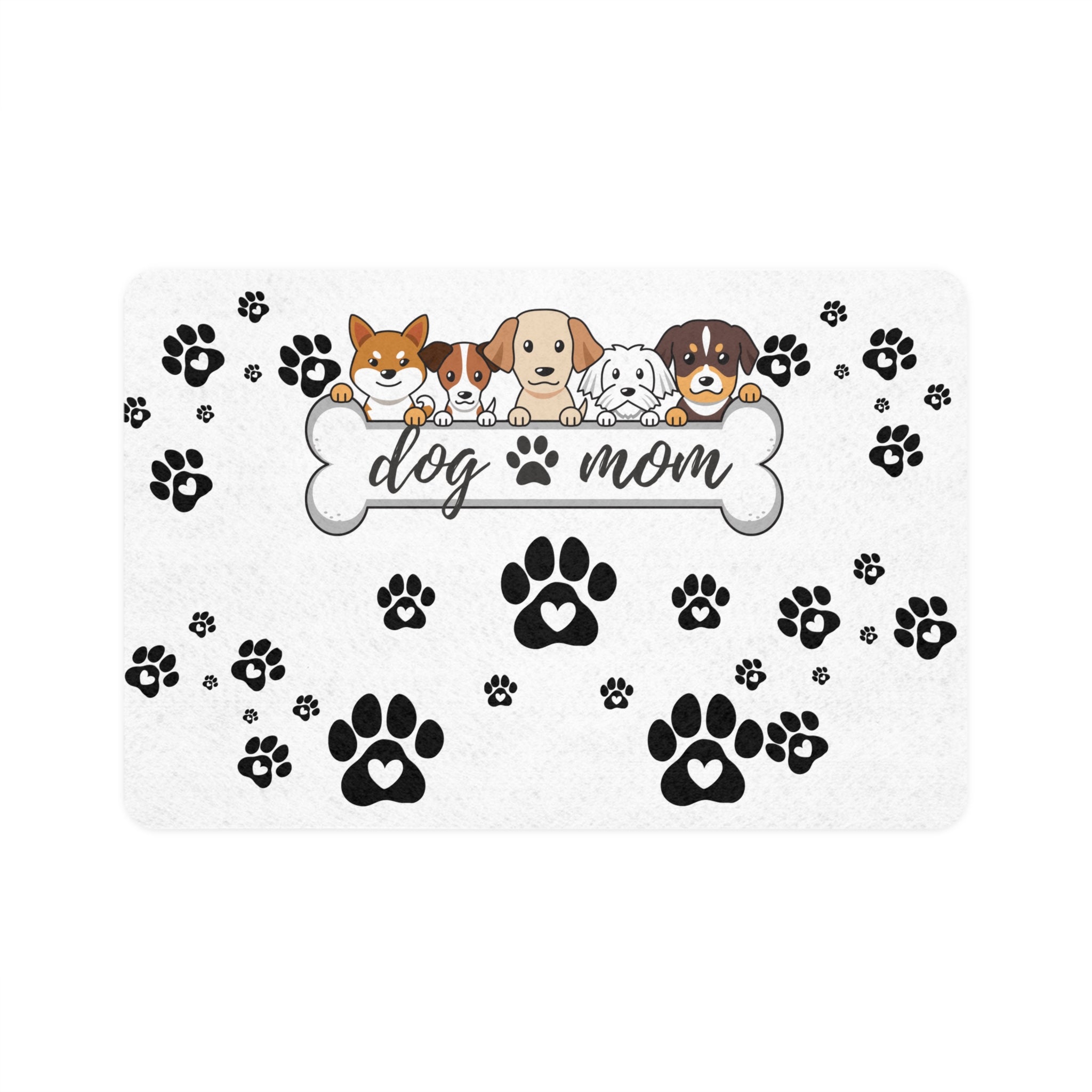 Dog Mom Pet Food Mat (12x18) — Non-Slip Paw Print Feeding Mat