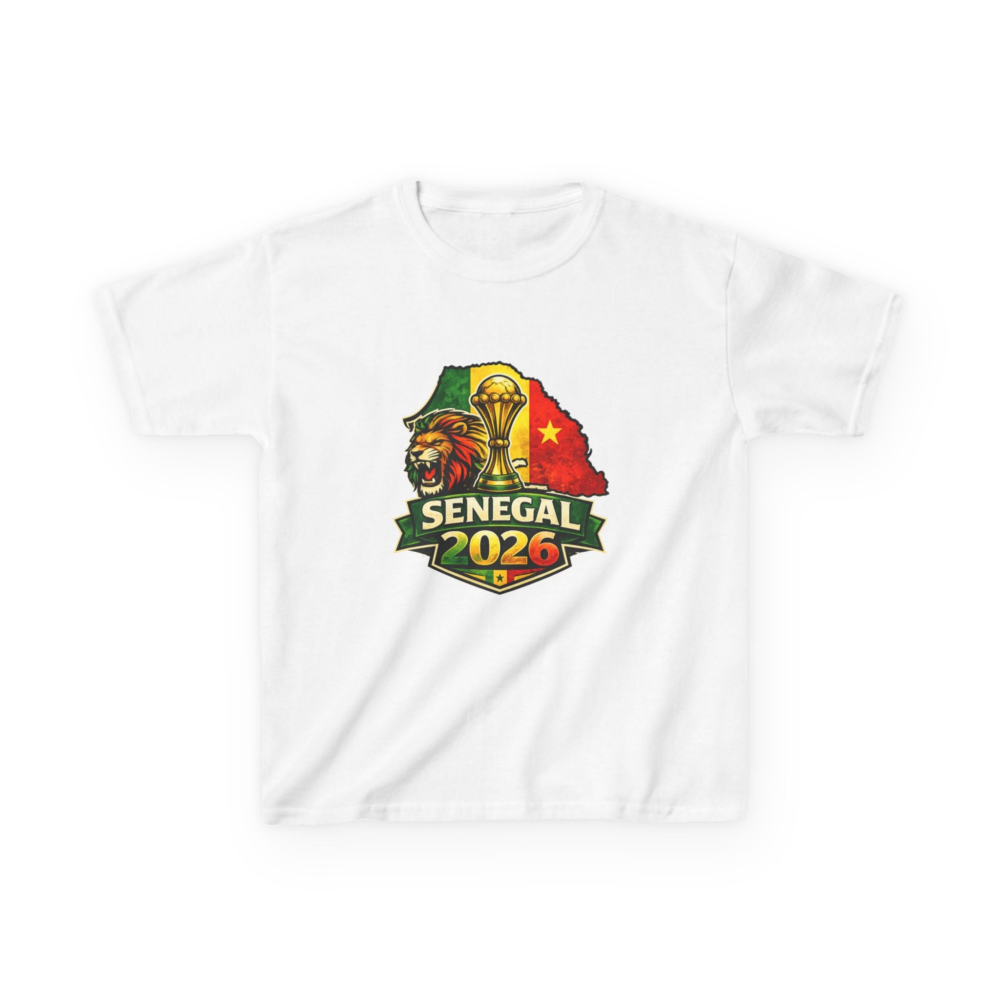 Senegal 2026 Kids T-Shirt — Cup Lion Crest with Map