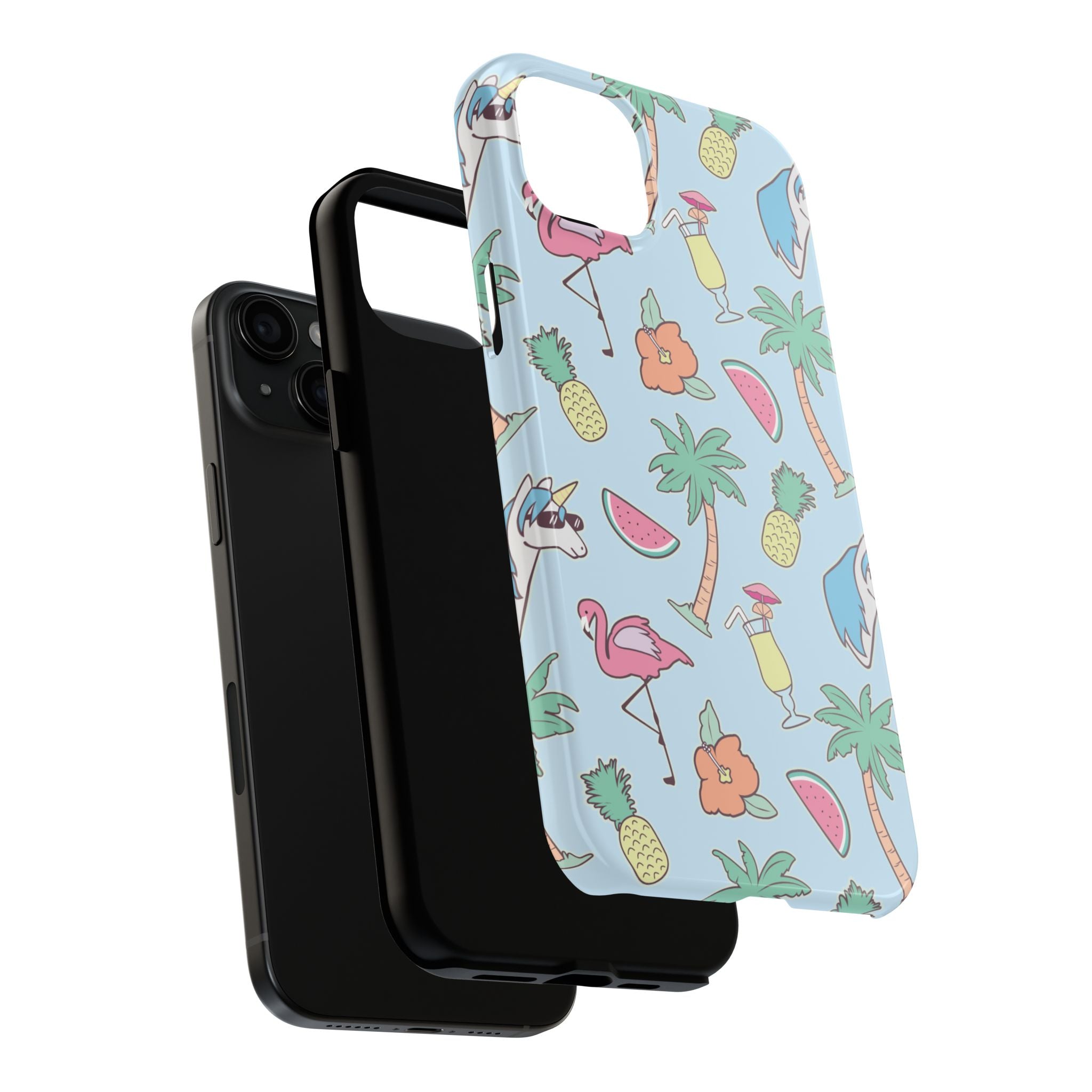 Tropical Summer Tough Phone Case — Pineapple, Flamingo & Palm Pattern