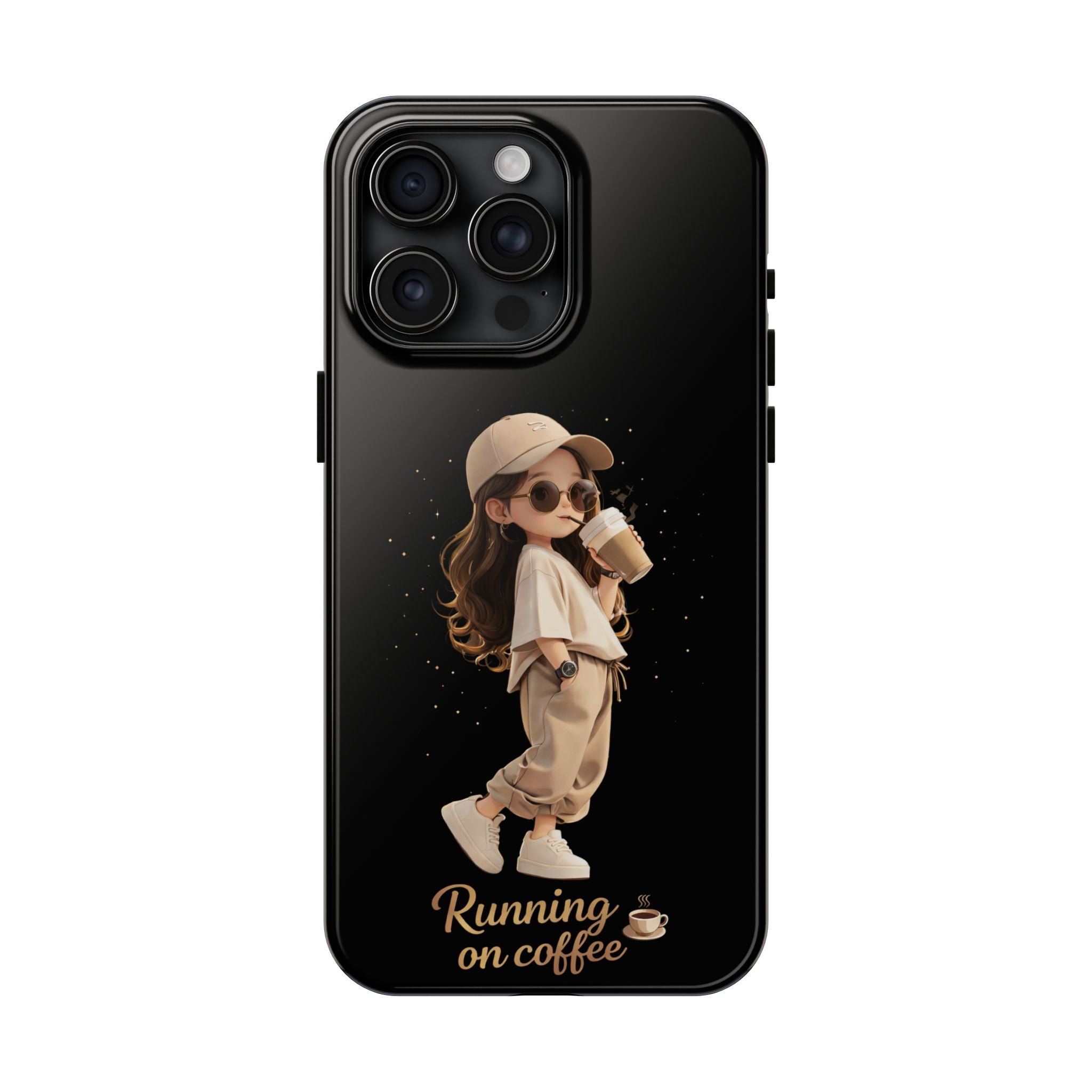Phone Case — 'Running on Coffee' Cute Coffee Girl Protective Case
