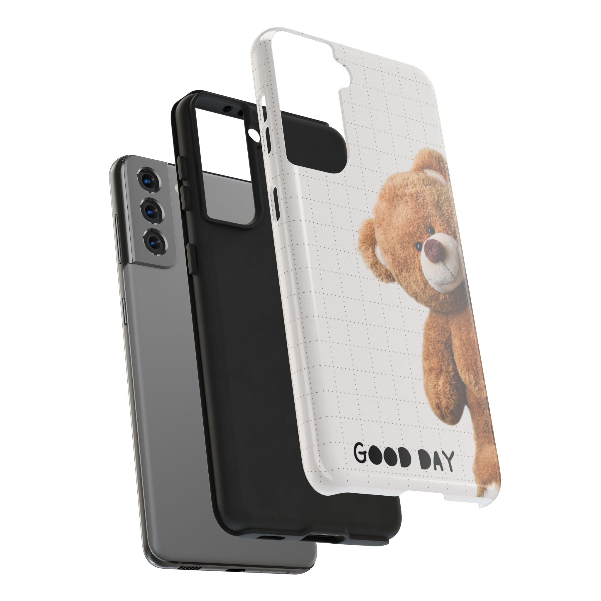 Teddy Bear Tough Phone Case — Cute Plush Peeking Design, Protective Shockproof Cover