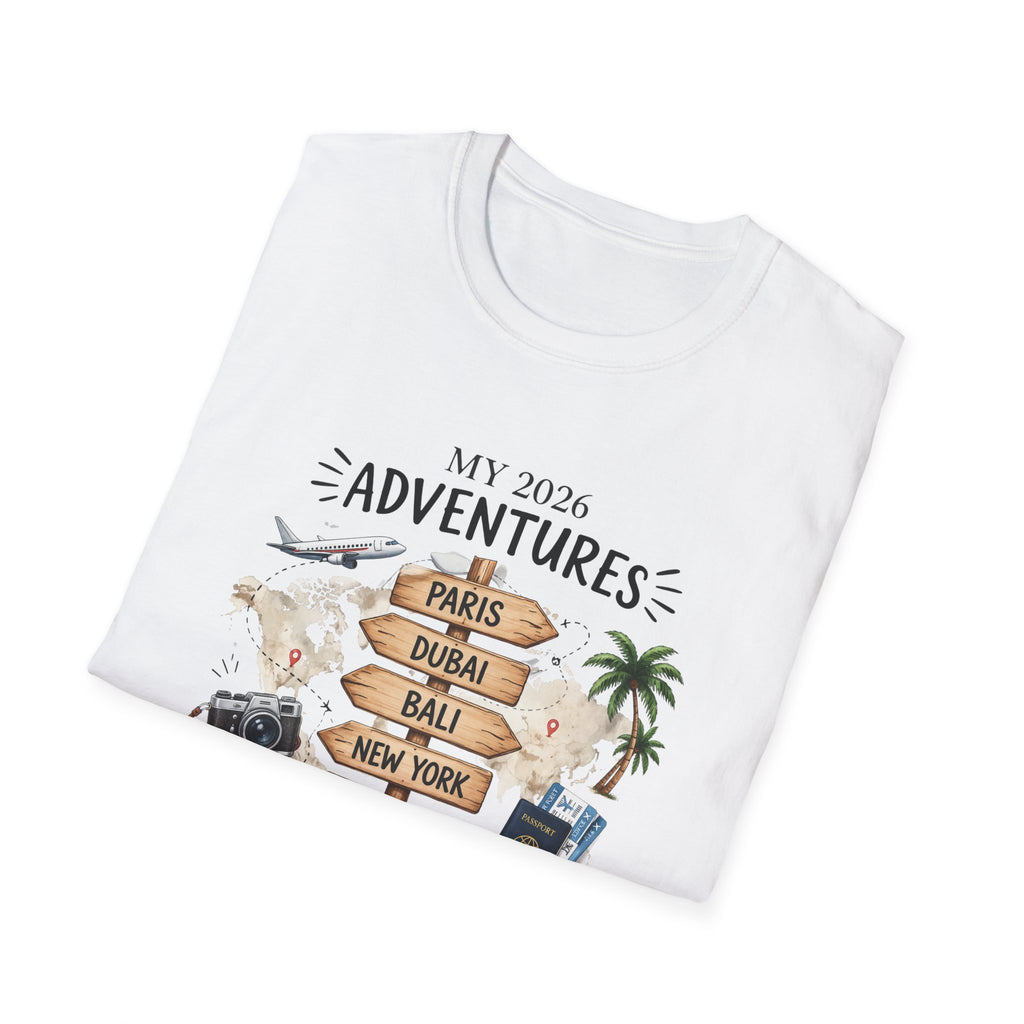 Travel Adventures T-Shirt — 'My 2020 Adventures' World Cities Graphic Tee (Paris, Dubai, Bali, New York, London, Tokyo)