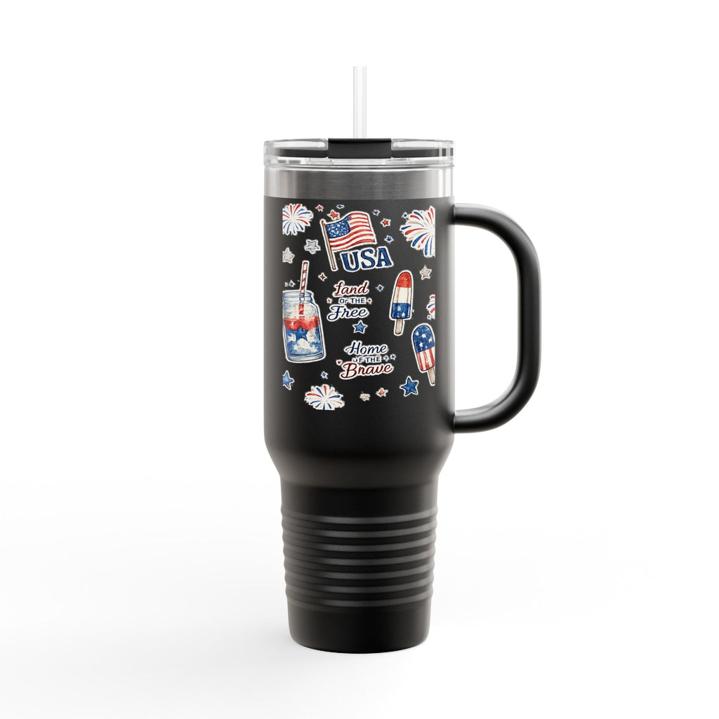40oz Insulated Travel Mug — Patriotic USA Fourth of July Design (Land of the Free, Home of the Brave)