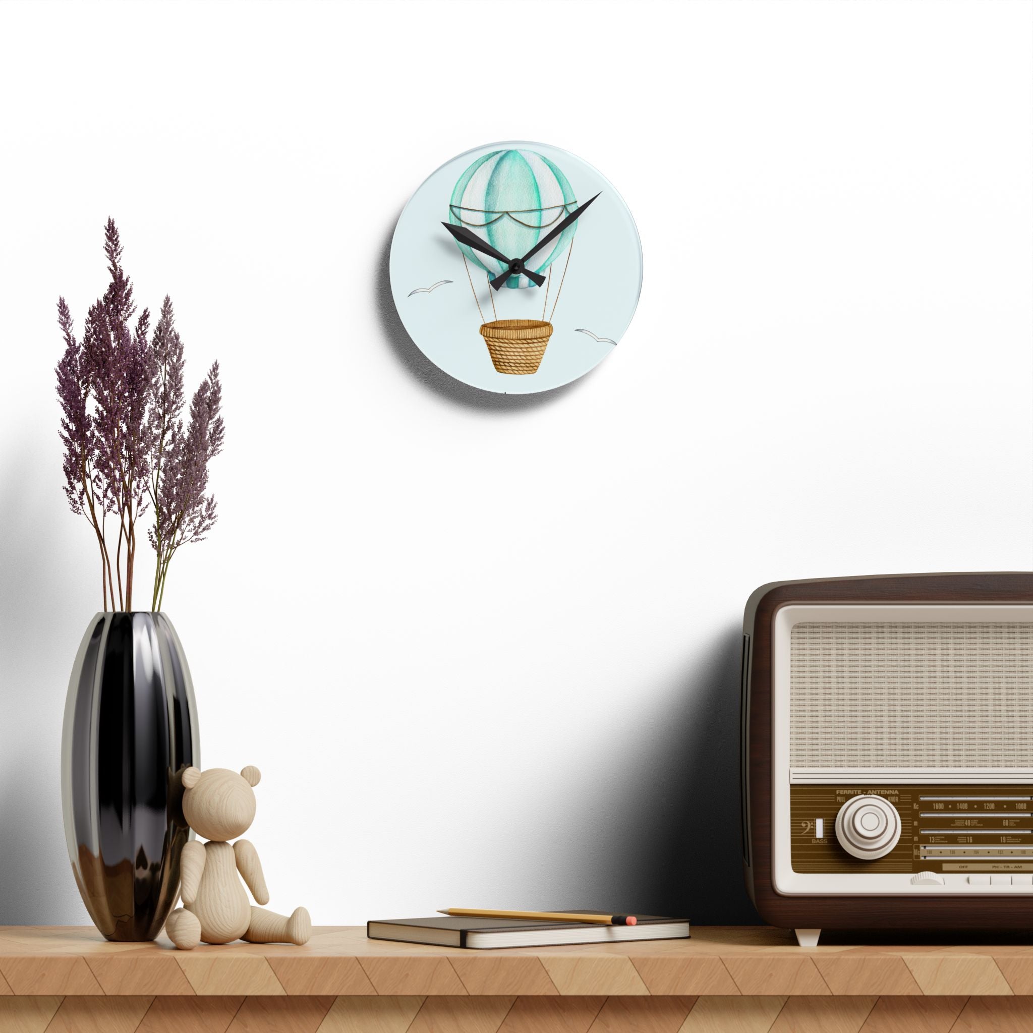 Acrylic Wall Clock — Mint Hot Air Balloon Nursery Clock