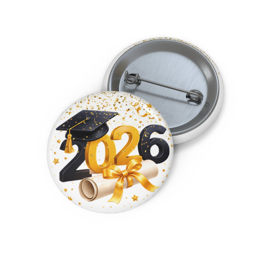 2026 Graduation Pin Button – Cap, Diploma & Gold Confetti Badge