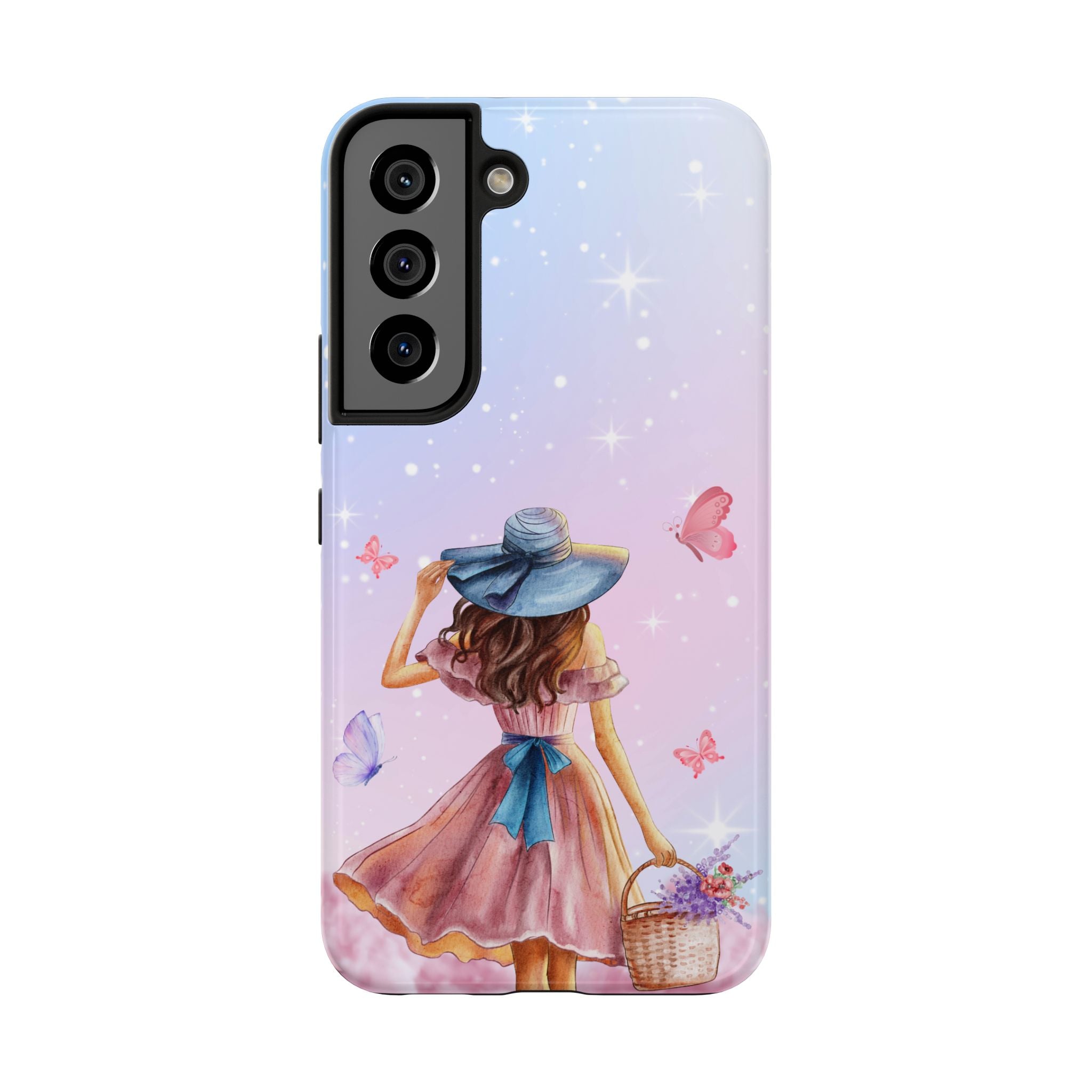 Pastel Girl with Hat Phone Case — Floral Basket Butterfly Tough Phone Case