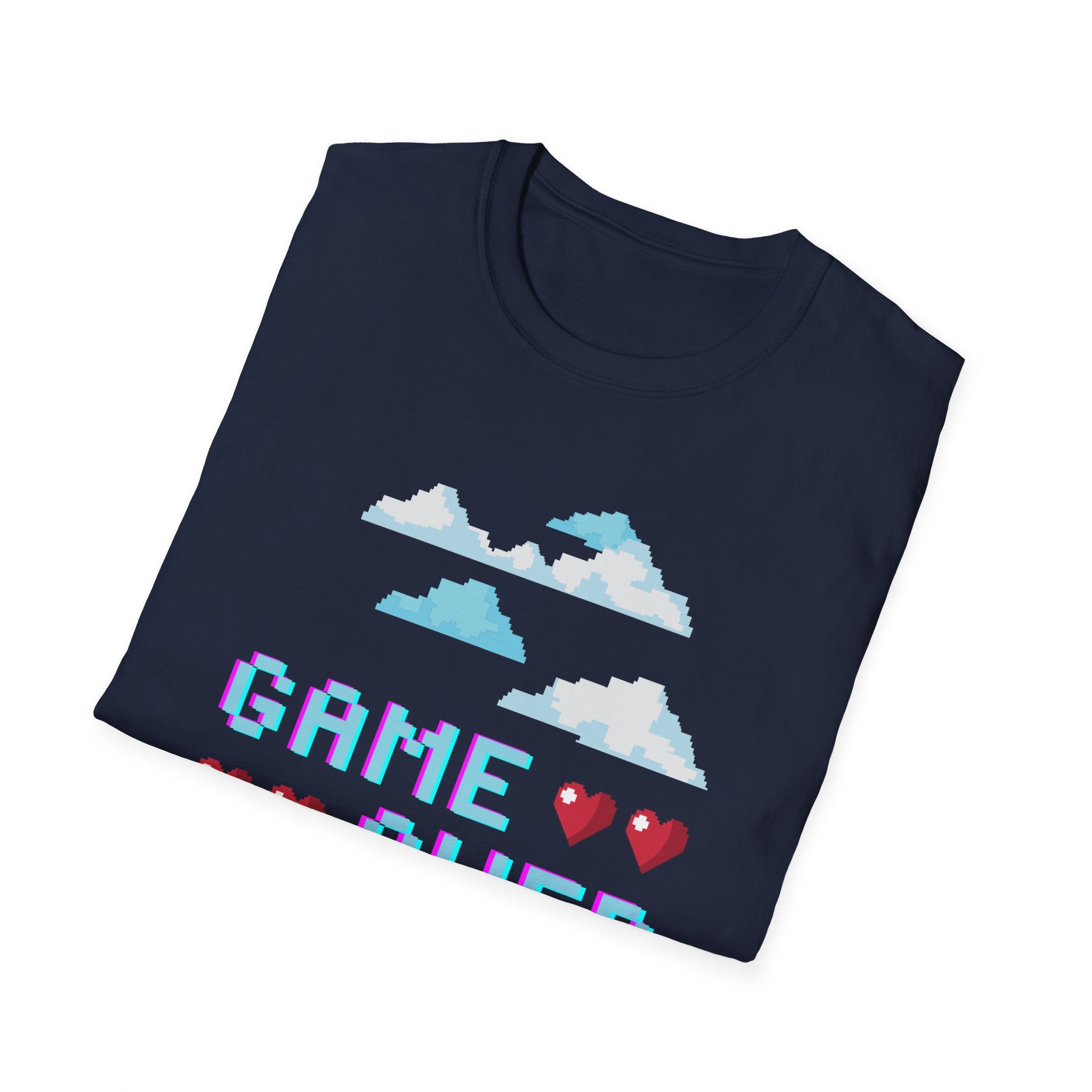 Game Over Pixel Clouds T-Shirt — Retro Gamer Tee with Hearts