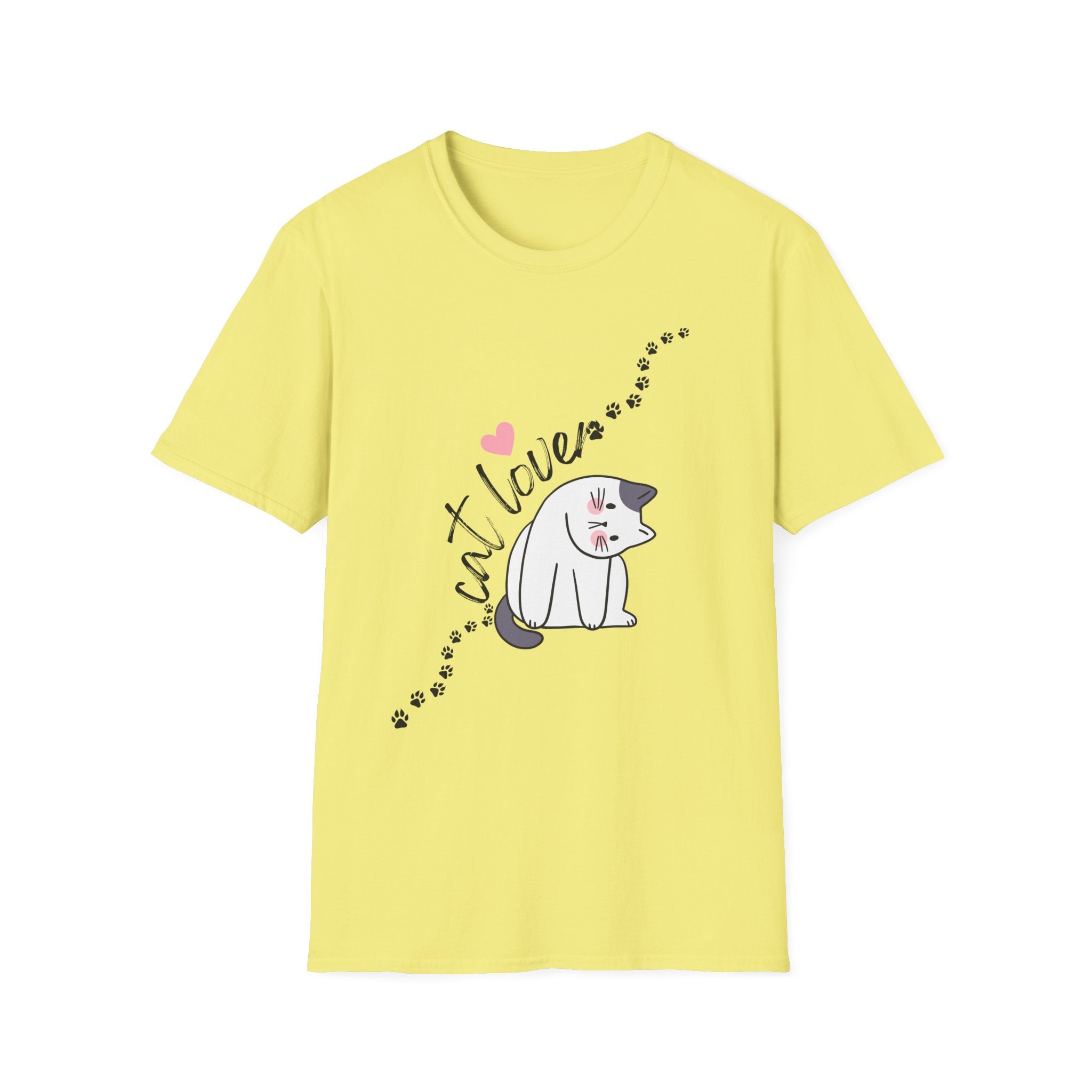 Cat Lover T-Shirt – Cute Heart & Pawprint Kitten Graphic