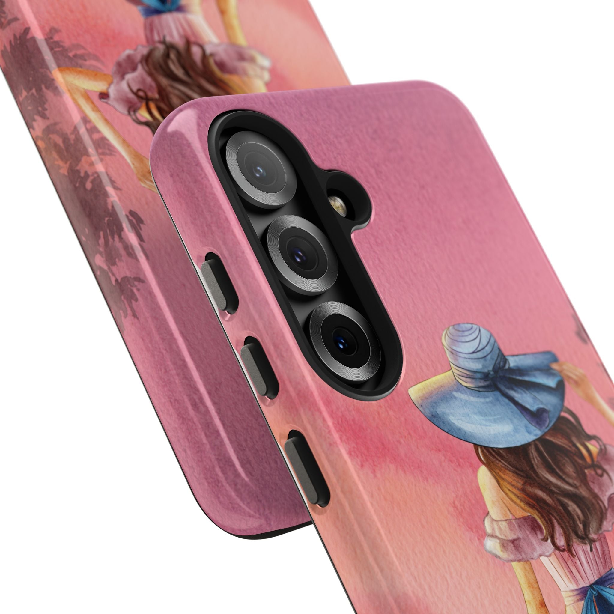 Pastel Picnic Girl Phone Case — Protective Tough Phone Case with Watercolor Sunset Design