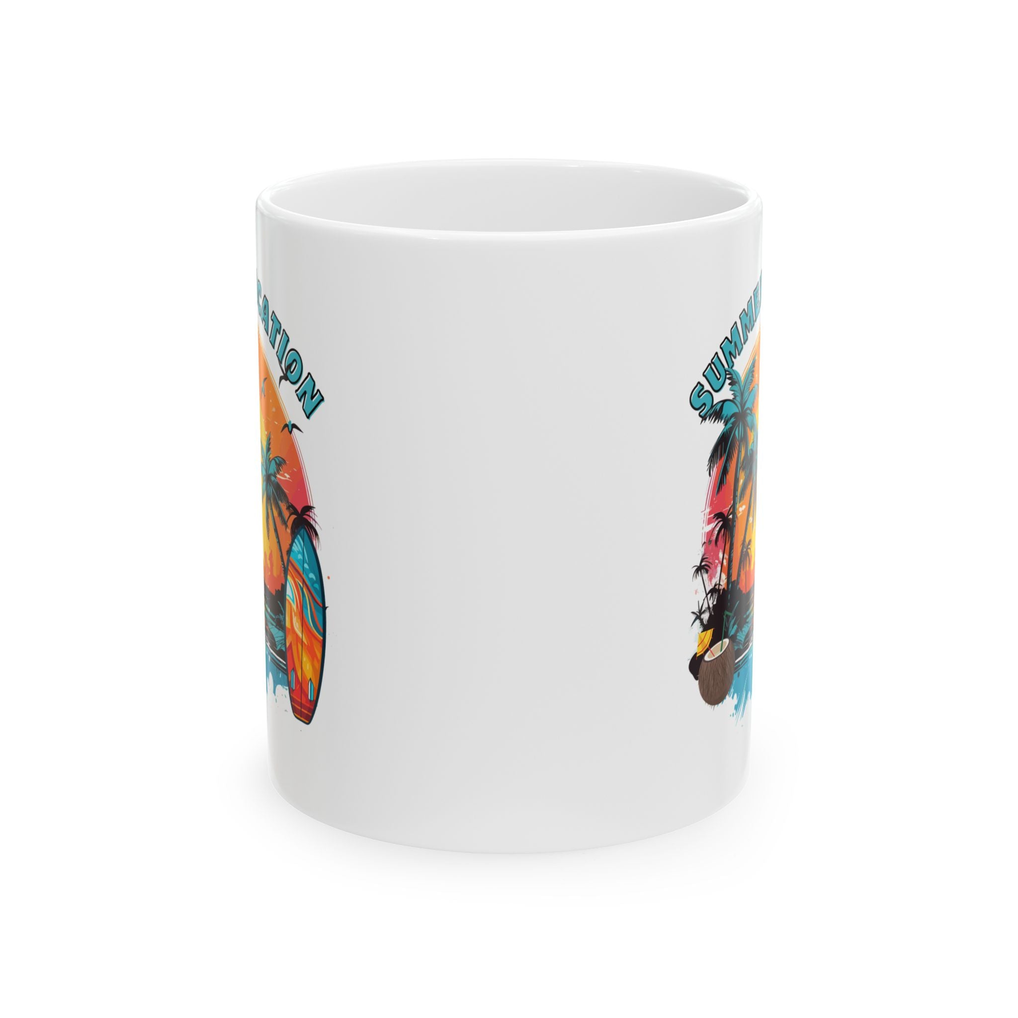 Summer Vibes Ceramic Mug – Tropical Sunset Palm Tree Coffee Cup (11oz/15oz)