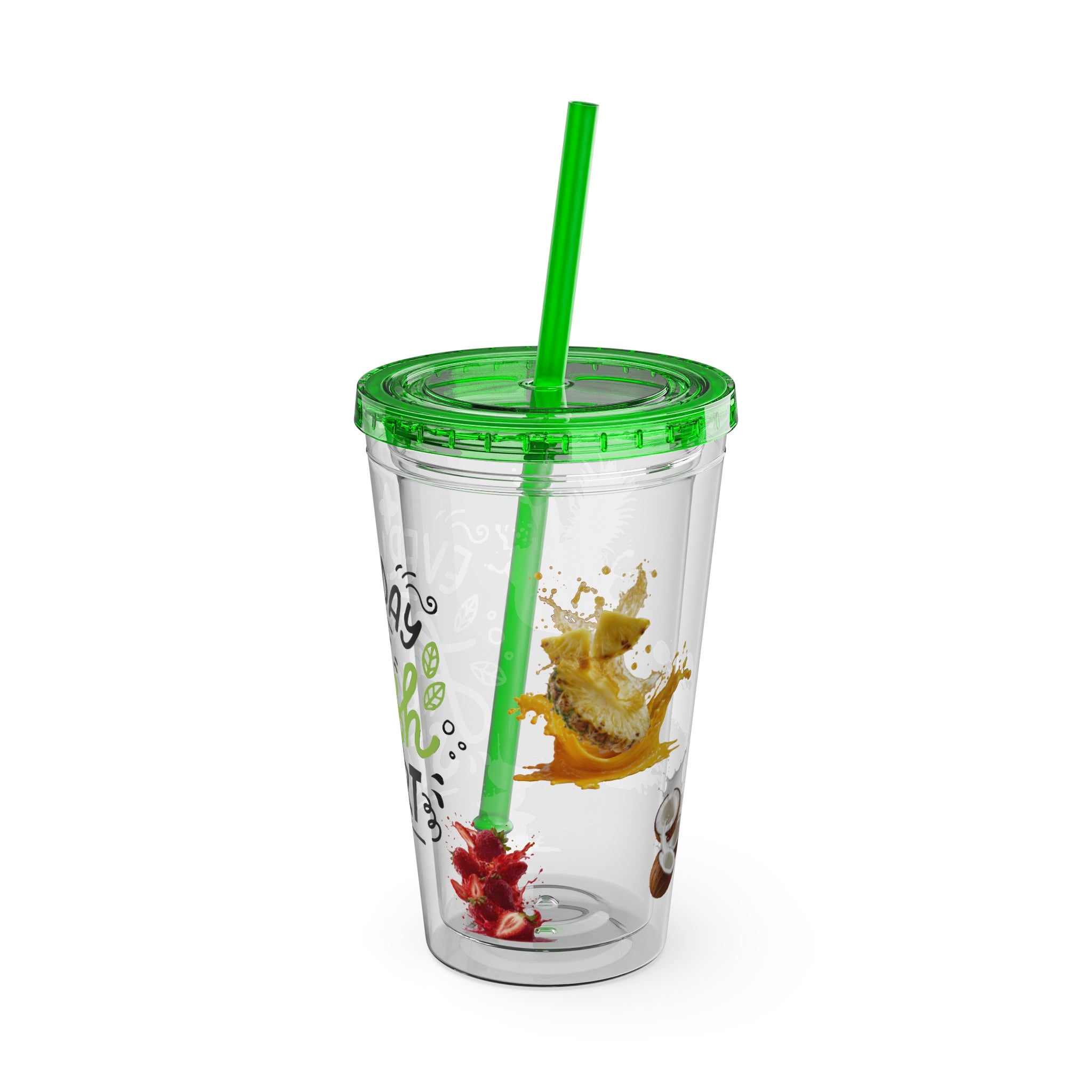 Every Day Is a Fresh Start Pineapple Tumbler — 16oz Clear Travel Cup with Straw