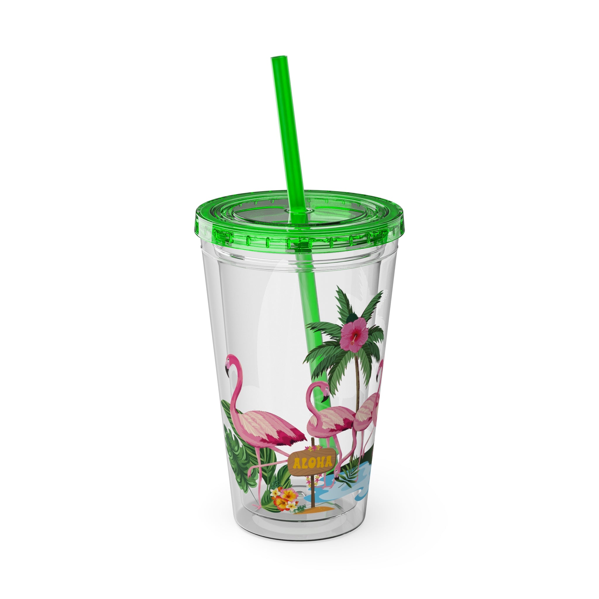 Flamingo Palm Tumbler — 16oz Sunsplash Straw Cup