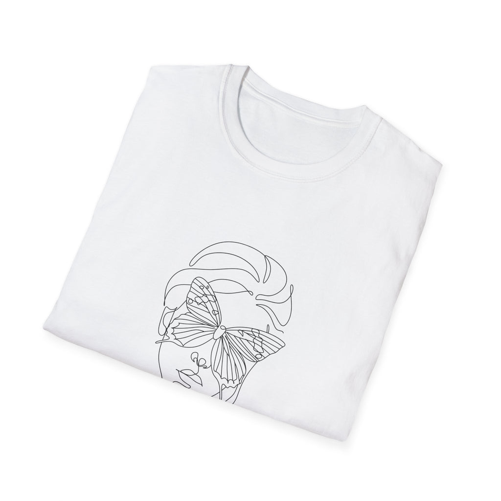 Minimal Line Art Face T‑Shirt — Abstract Floral Mask Graphic