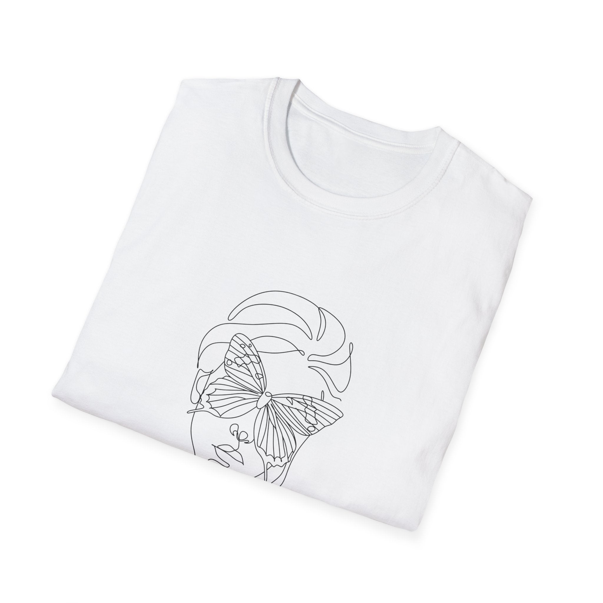 Minimal Line Art Face T‑Shirt — Abstract Floral Mask Graphic