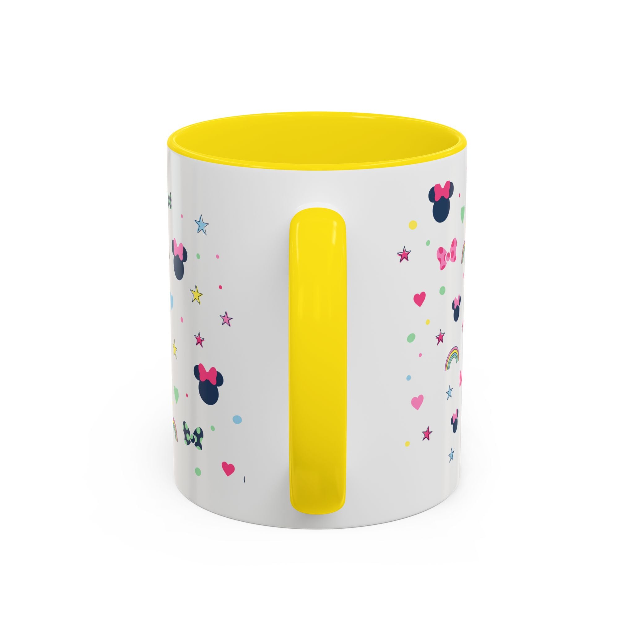 Minnie Dots Accent Coffee Mug — Cute Rainbow & Bow Pattern (11oz)