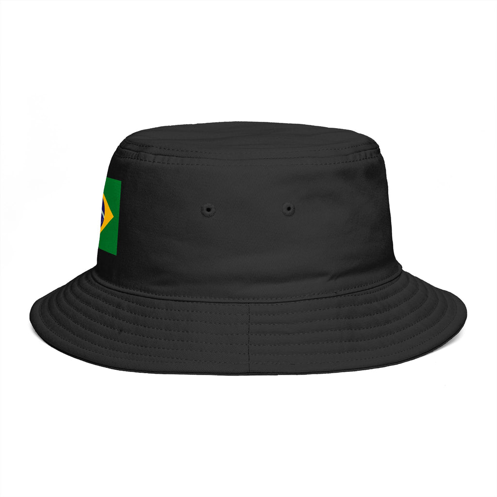 Brazil Flag Bucket Hat — Brown Cotton Sun Hat with Brazilian Flag Patch