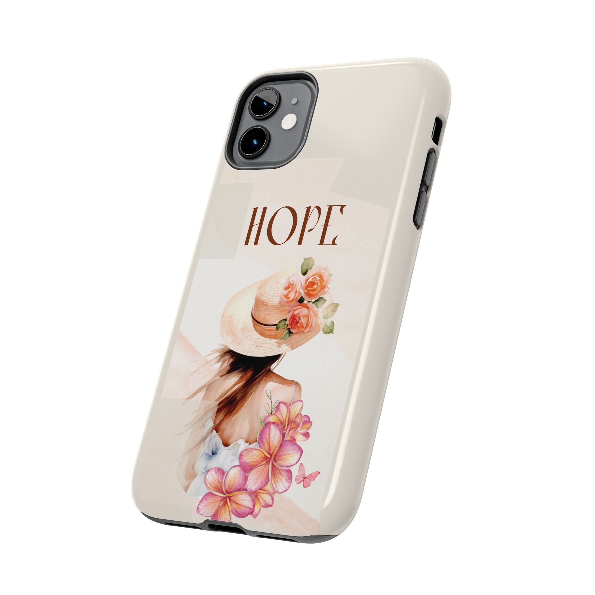 Hope Floral Tough Phone Case — Protective iPhone Case with Watercolor Girl & Flowers