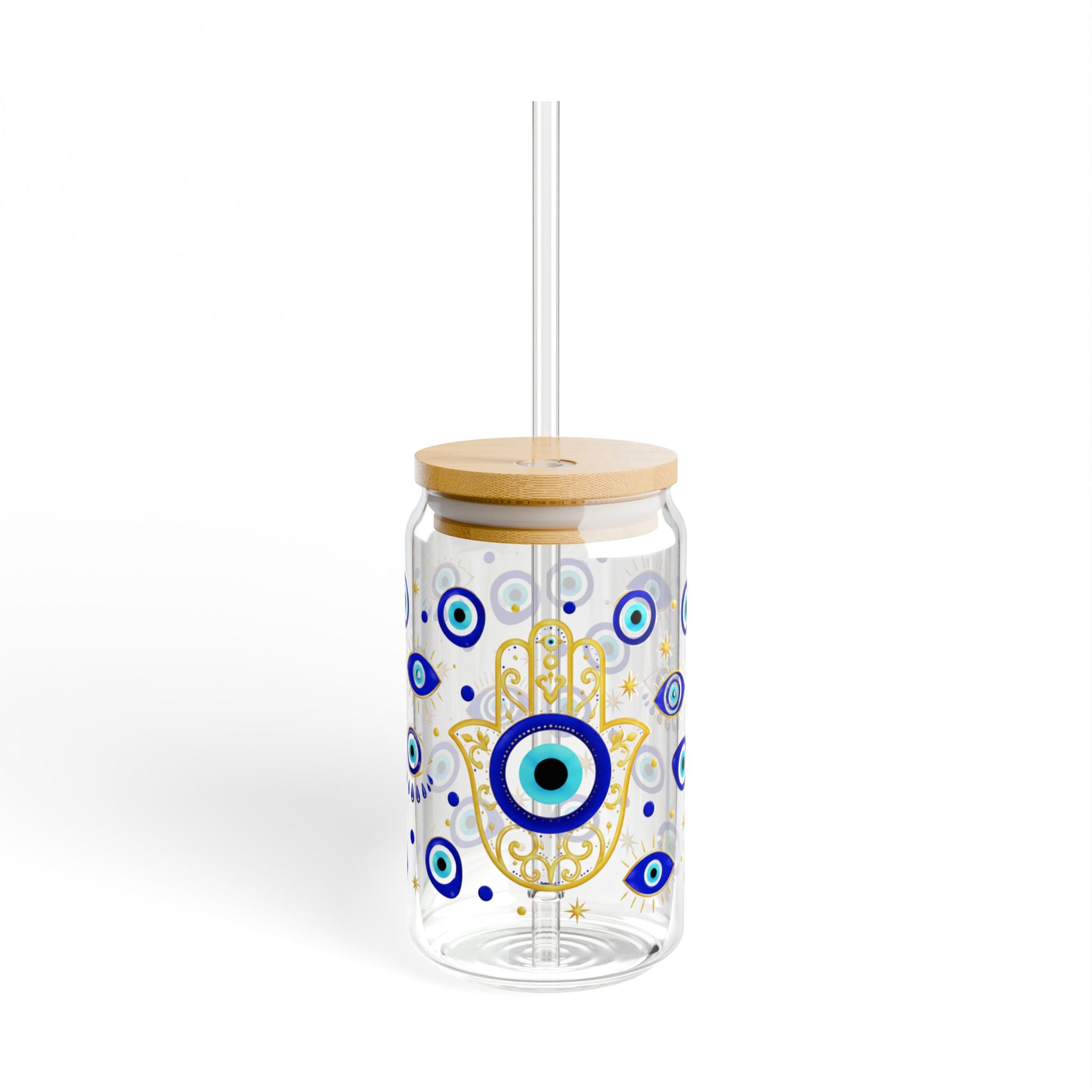Evil Eye Hamsa 16oz Sipper Glass – Protective Tumbler with Straw