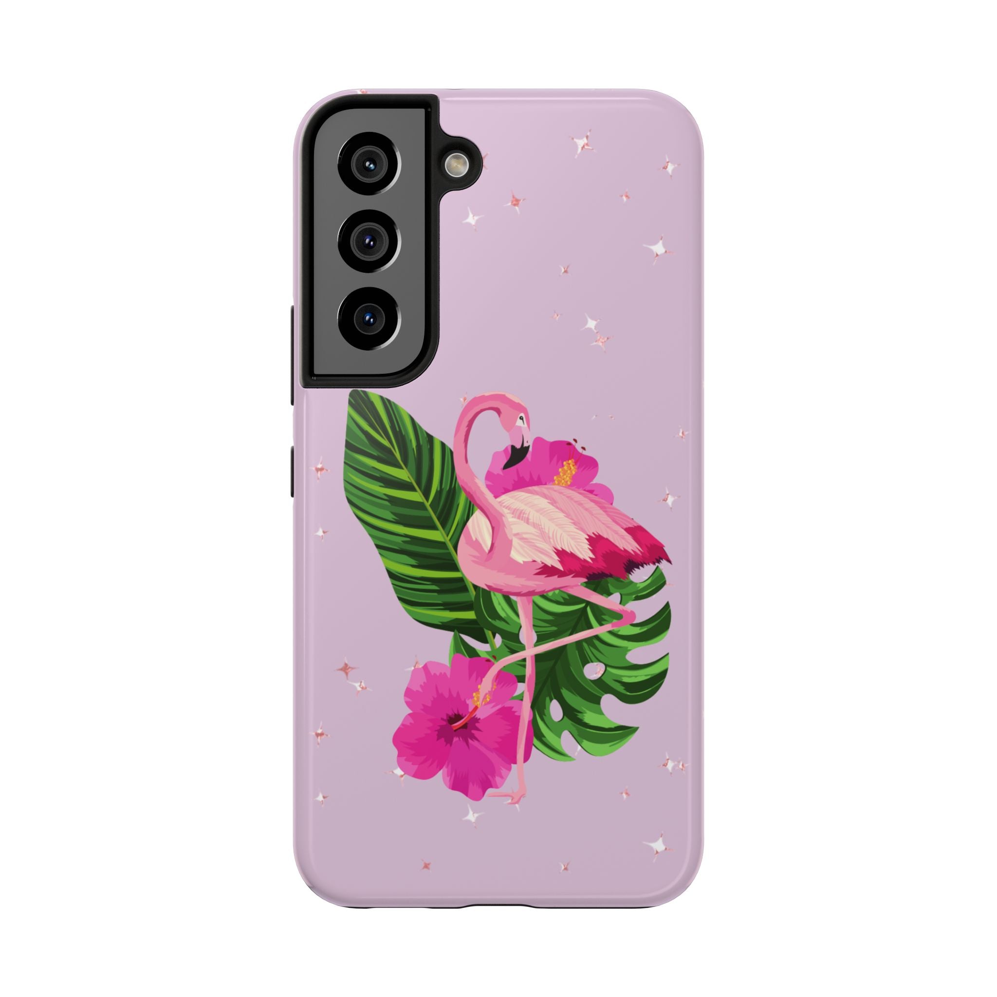 Flamingo Tropical Tough Phone Case — Pink Hibiscus & Palm Leaves